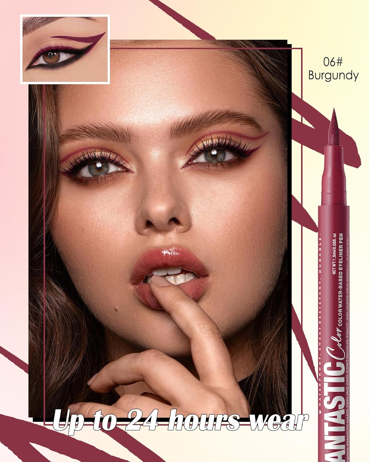 Burgundy Matte Liquid Eyeliner Pencil,Colorful High Pigmented Waterline Eye liner Waterproof Pen, Bright Colored Smudgeproof Long Lasting Eyeliner Pen Christmas Party Festival Makeup Gift for Women-06