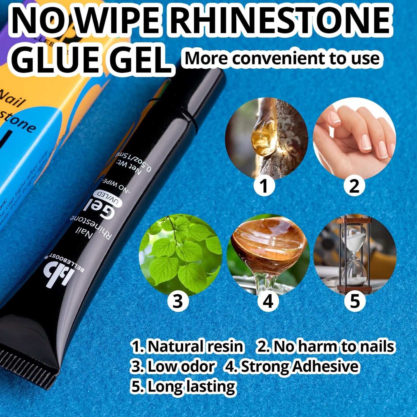 Nail Art Rhinestone Glue Gel&2 Boxes Flatback Gems Kit, 1 Tube of 15ml Rhinestone Gel Glue+Round AB&Clear Gems+Flat-Back Half Round White&Beige Pearls with Pickup Tools