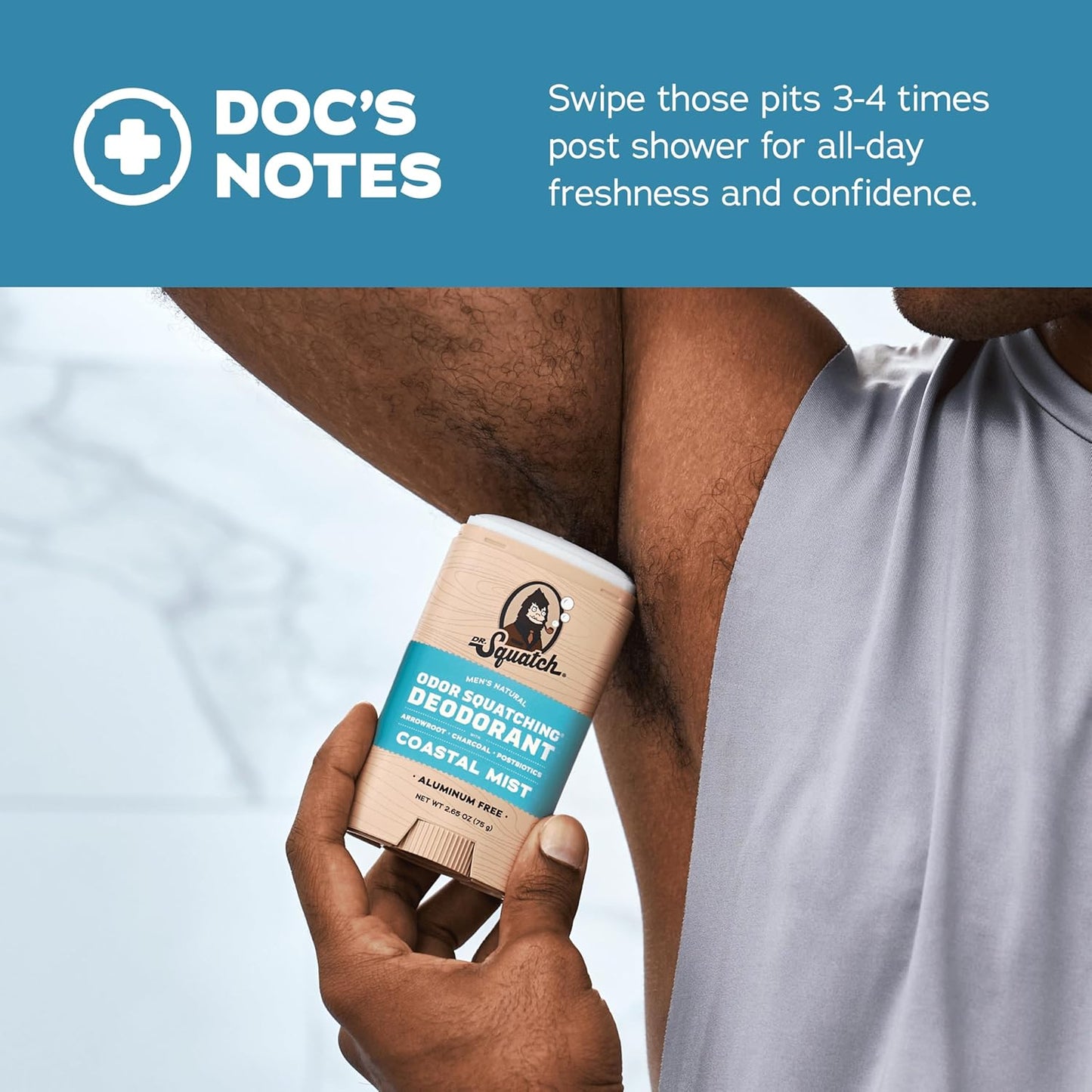 Dr. Squatch Natural Deodorant for Men - Odor-Squatching Aluminum Free - Coastal Mist (2.65 oz, 3-Pack)