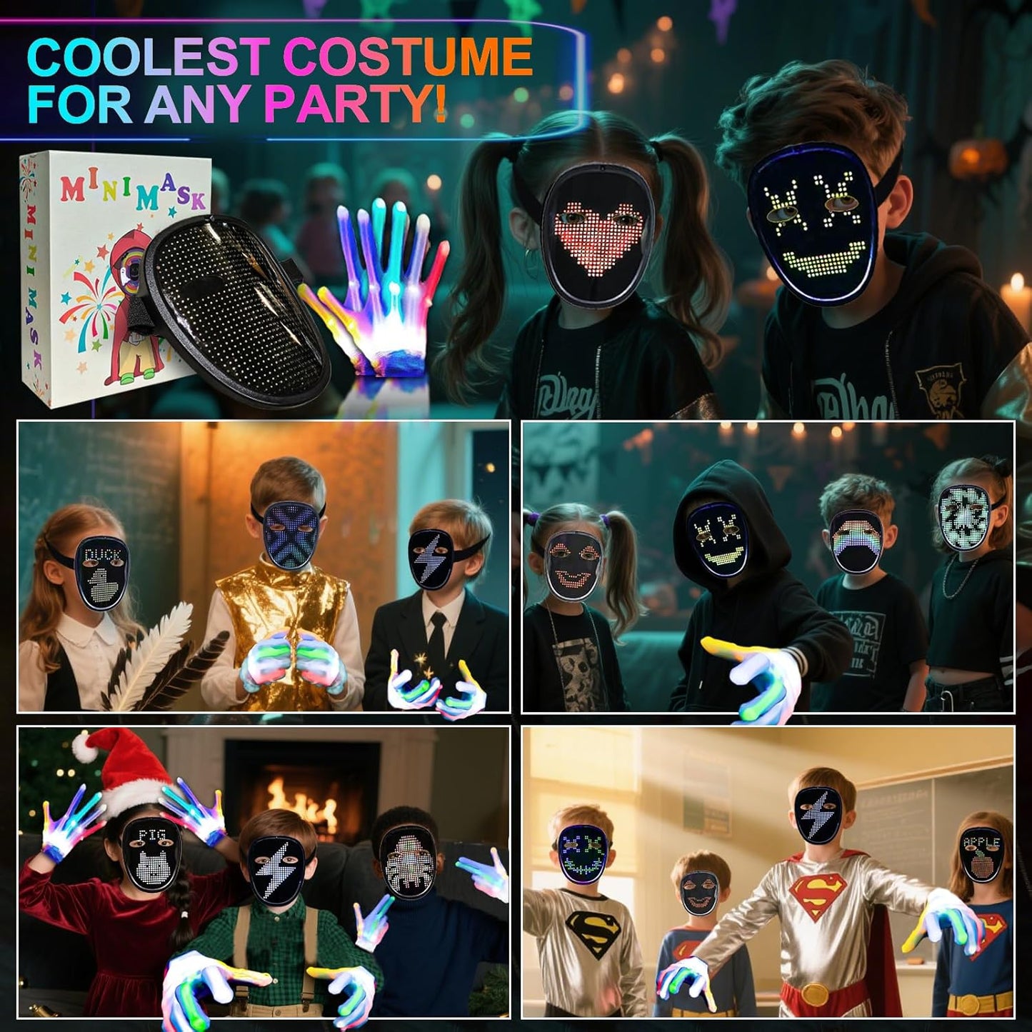 Led-Mask Gloves Halloween-Costumes For Kids Men Adult 2025, Light Up Gesture Cosplay Birthday Gifts For Boys 8+