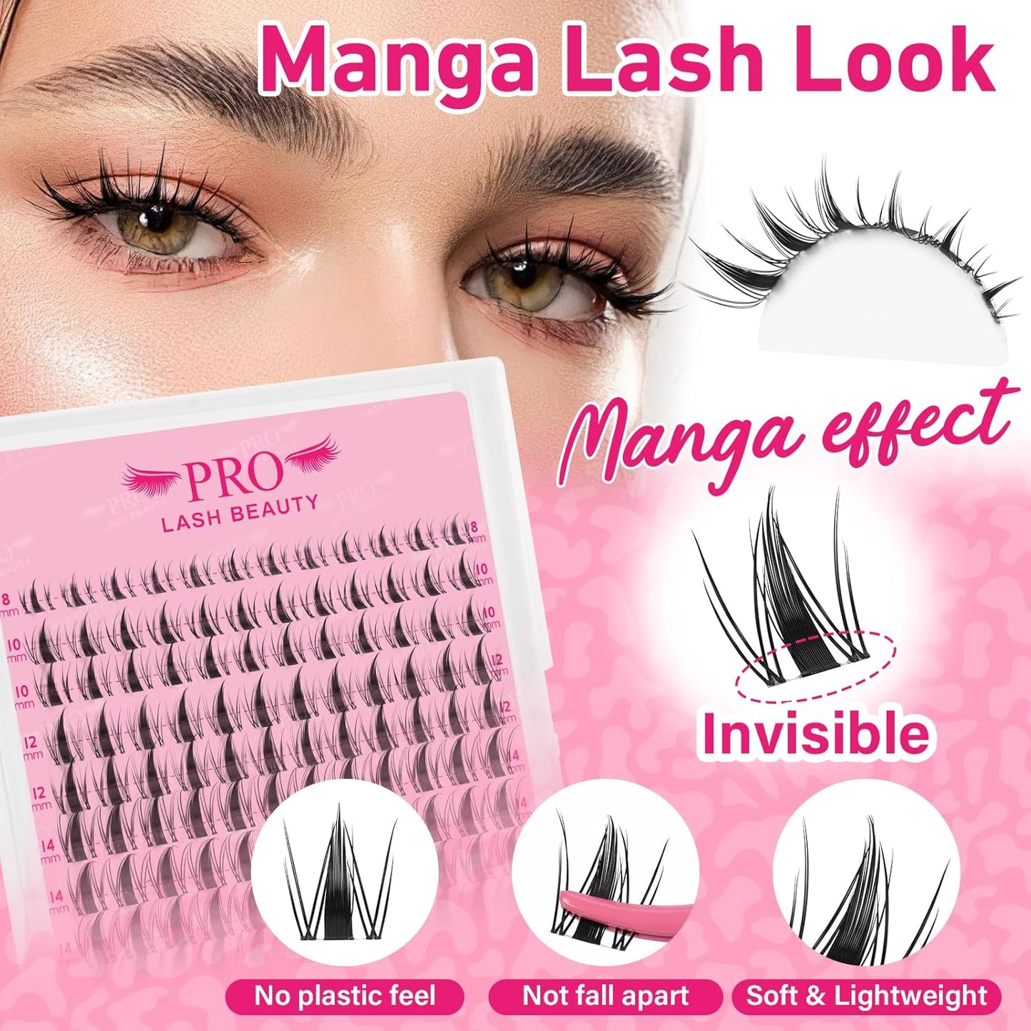 PROLASHBEAUTY Fairy Lash Clusters Kit Manga Spiky Eyelash Clusters Ultra Thin Band Natural Look Lashes Kit with Lash Bond and Seal Remover (Fairy, 8-18mix)