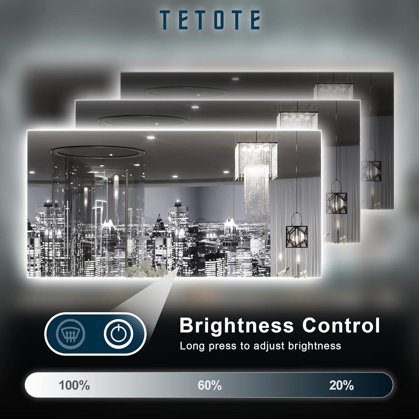 TETOTE 48 x 24 Inch LED Backlit Mirror Bathroom with Light,Anti-Fog,Dimmable,CRI90+,Makeup Vanity Mirror,Lighted Mirror(Horizontal/Vertical)