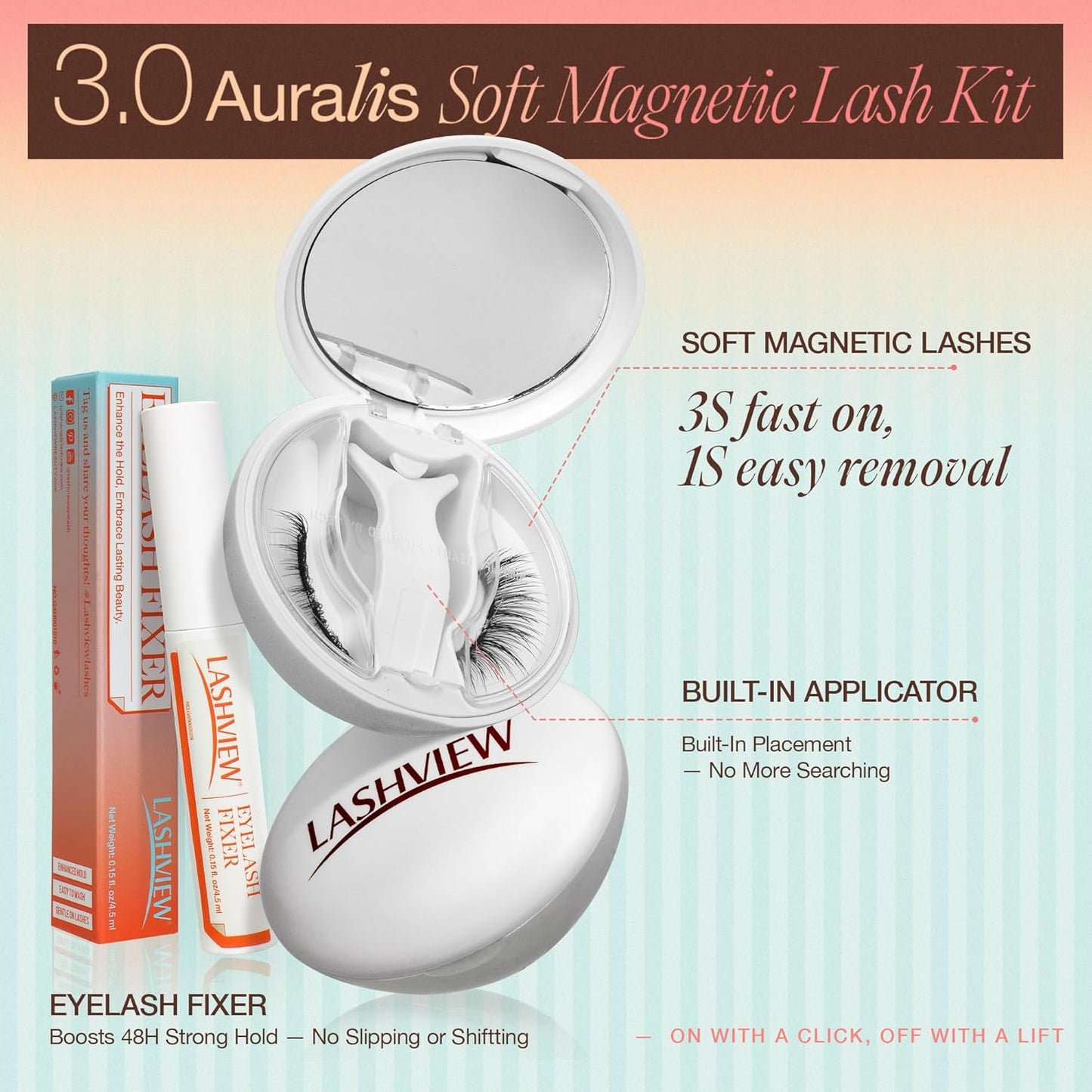 LASHVIEW Upgrade Magnetic Eyelashes with Applicator, Reusable Soft Magnetic Lashes Natural Look with 0.17mm Ultra-Thin Magnets No Glue Needed Easy to Wear and Remove-N01