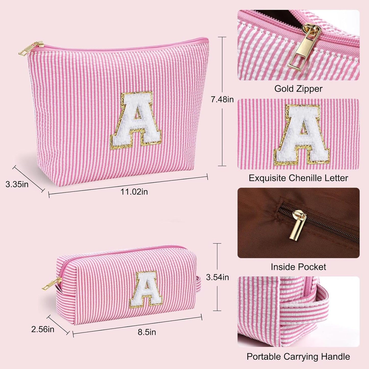 YOOLIFE Birthday Gifts for Women Girls - Personalized Initial Cute Pink Makeup Bags Cosmetic Bag Make Up Bag Toiletry Pouch Gift for Women Her Friend Mom Teacher Sister Teenager Female Bridesmaids Z