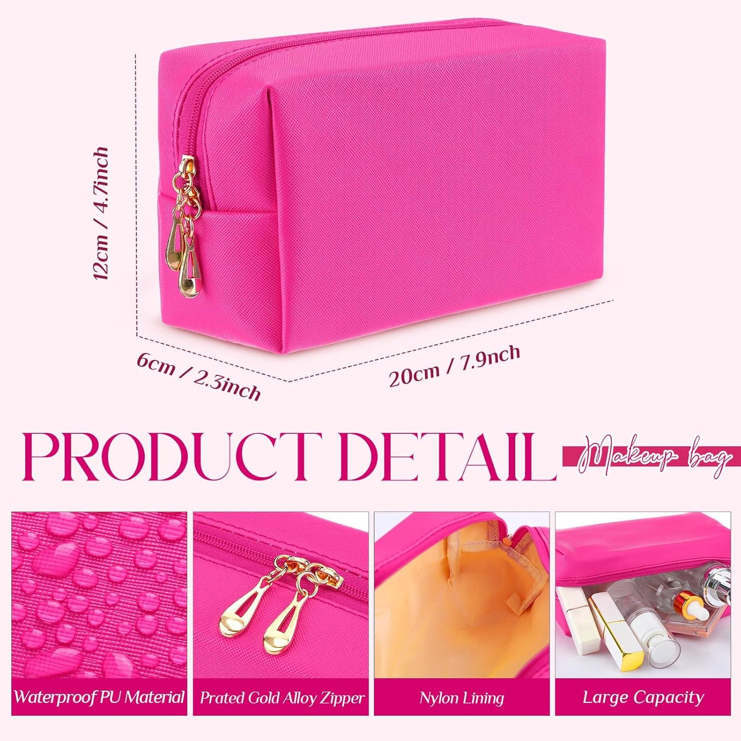 Kigeli 15 Pcs Aesthetic Makeup Bags PU Leather Cosmetic Pouches Waterproof Plain Toiletry Bags Makeup Pouches Bulk for Women Party Gift Travel Storage Organizer(Rose Red)