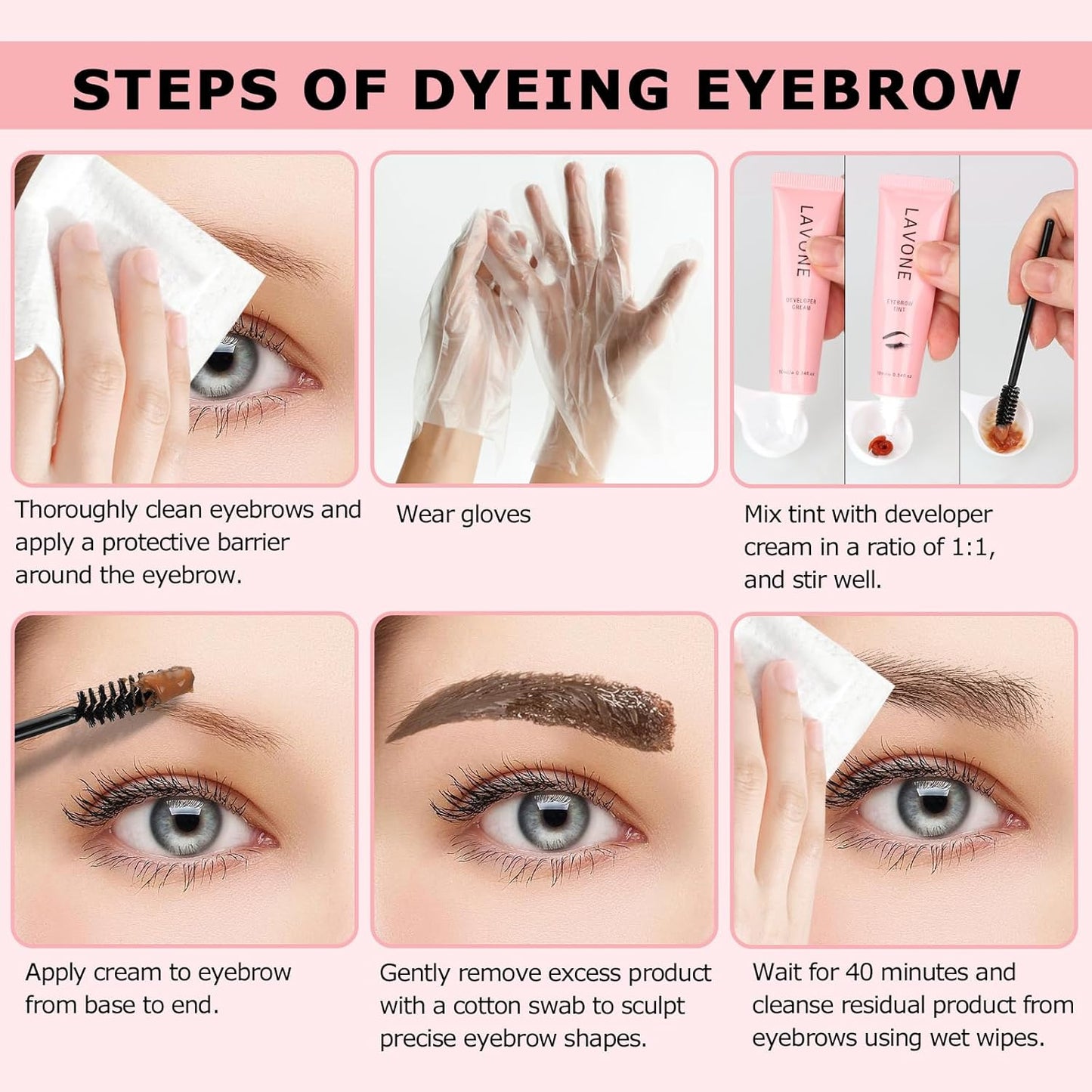 Eyebrow Color Kit with Brow Color & Eyebrow Pencil, 2-in-1 Natural Effects Eyebrow Makeup Set, Easy & Safe to Use 10ml - Black Brown