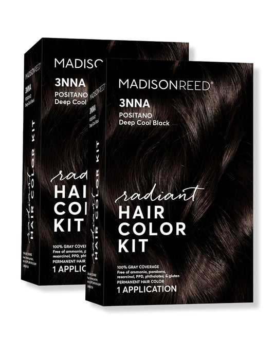 Madison Reed Radiant Hair Color Kit | 3NNA Cool Black-Brown with Ash Undertones (Positano Black) for 100% Gray Hair Coverage | Dimensional Permanent Hair Dye | PPD-Free & Ammonia-Free | 2 Pack