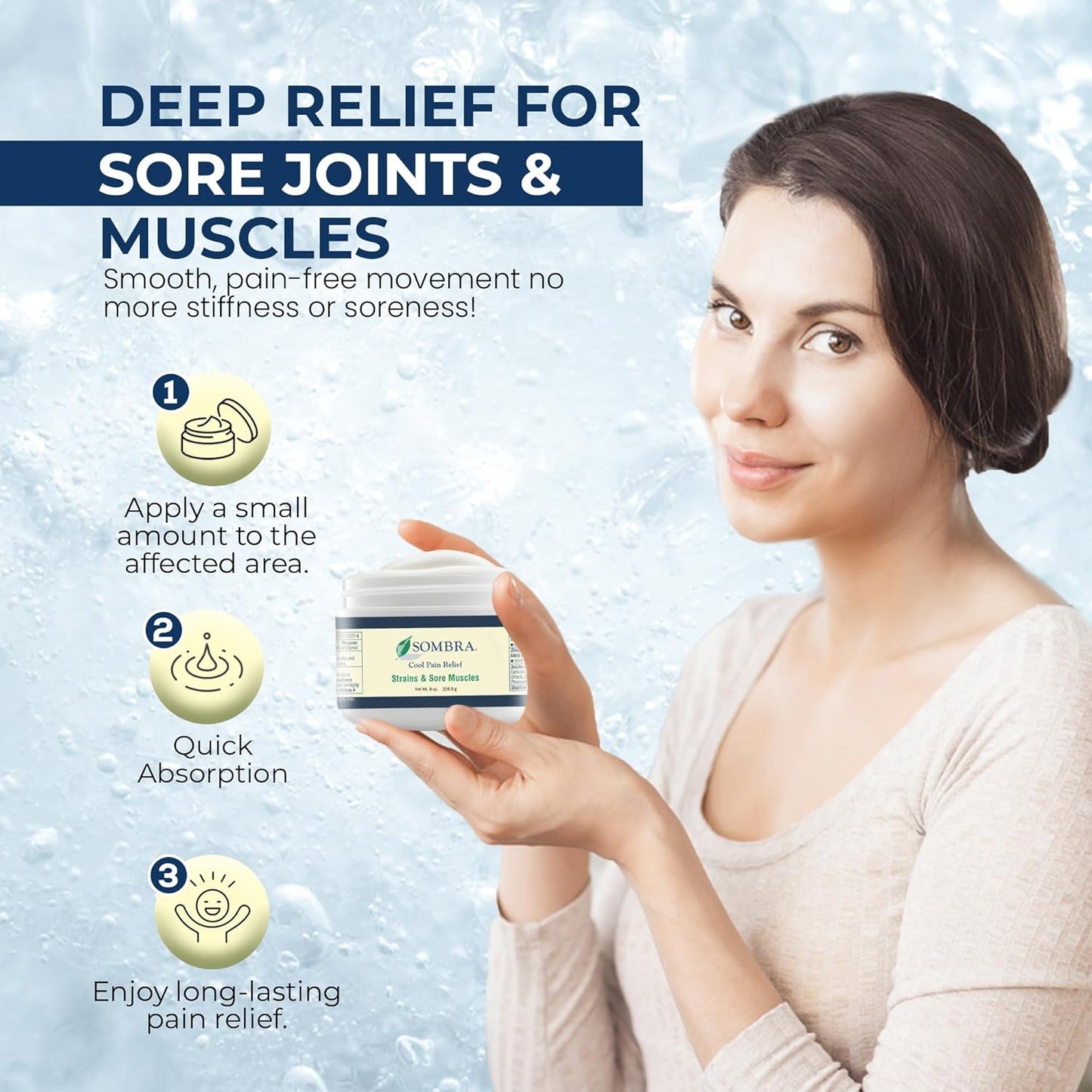 Sombra Original Cool Therapy Gel Cold Pain Relief for Swelling, Growing Pains, Soreness, Post-Workout, Vegan Formula Free of Artificial Fragrances, Dyes, NSAID, Wax, Petroleum, Alcohol - 8oz Per Jar