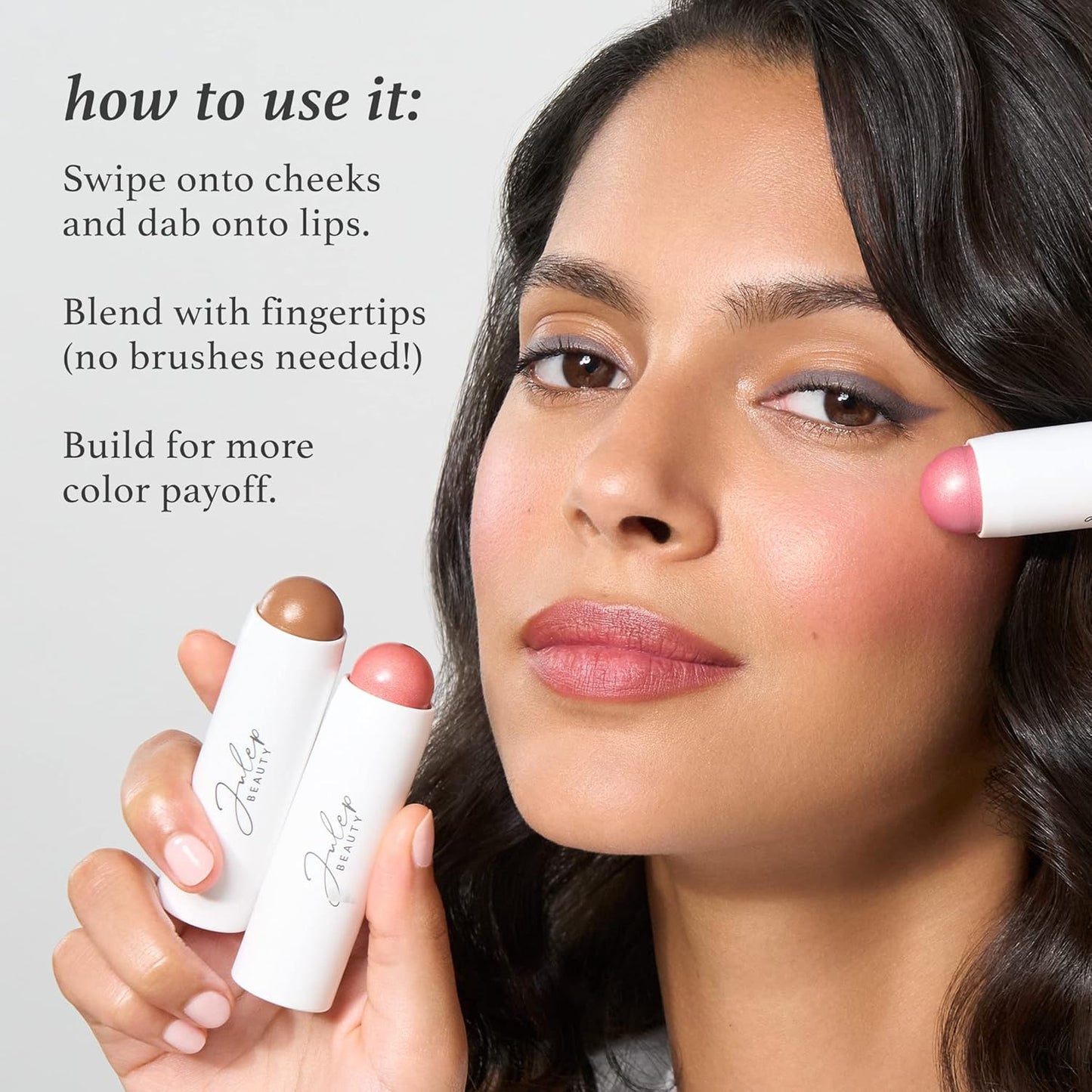Julep Skip The Brush Cream to Powder Blush Stick - Peony Pink - Blendable and Buildable Color - 2-in-1 Blush and Lip Makeup Stick