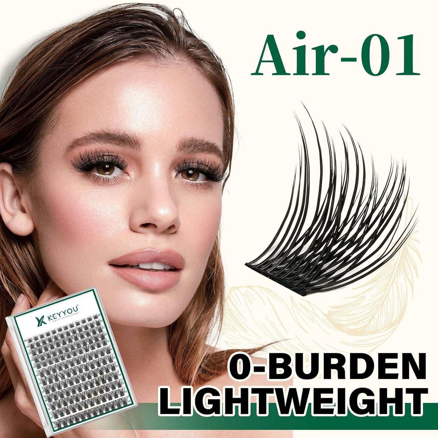 KEYYOU Lash Clusters 144pcs Individual Lashes D Curl 16mm Eyelash Clusters Super Lightweight Air Touch Cluster Lashes Soft&Wispy Comfortable Easy to DIY at Home(Air01-D-16mm)