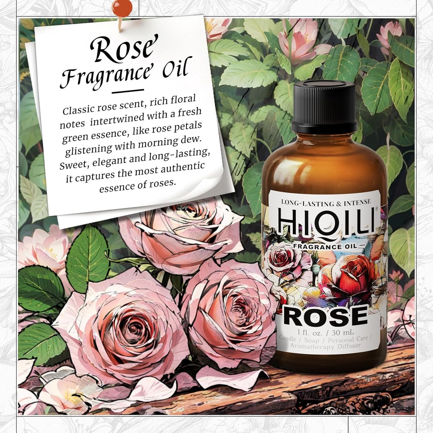 HIQILI Rose Fragrance Oil for Candle & Soap Making, Essential Oil Diffuser, Floral Scents, Add to Laundry Dryer Balls - 1 Fl Oz