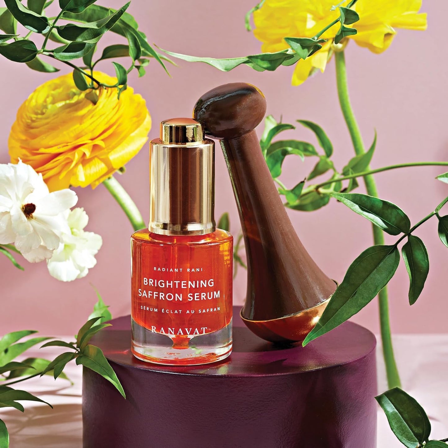 RANAVAT Radiant & Re-Energizing Skincare Duo - Brightening Saffron Serum & Kansa Wand Facial Massage Tool to Tone, Lift, & Improve Appearance of Dark Spots (2 Pieces)