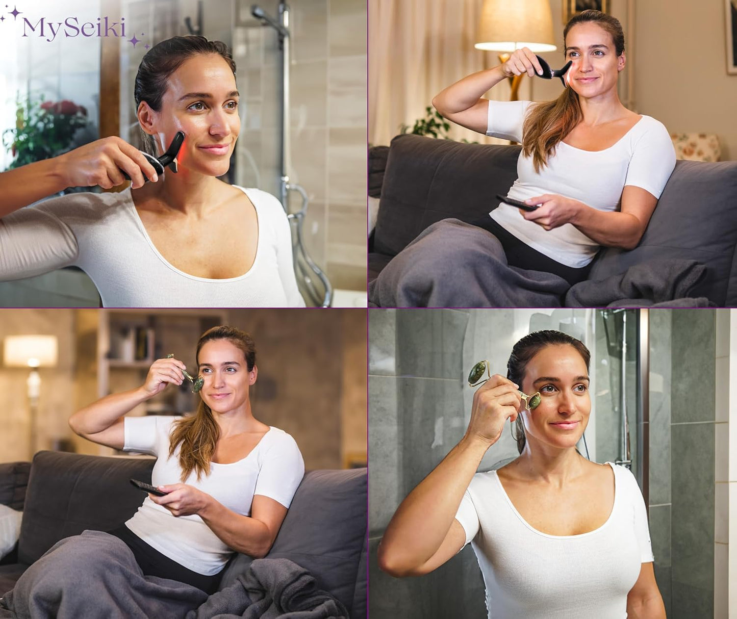 7 LED Light Beauty Tool – Face and Neck Massager with Jade Roller, Case, Black