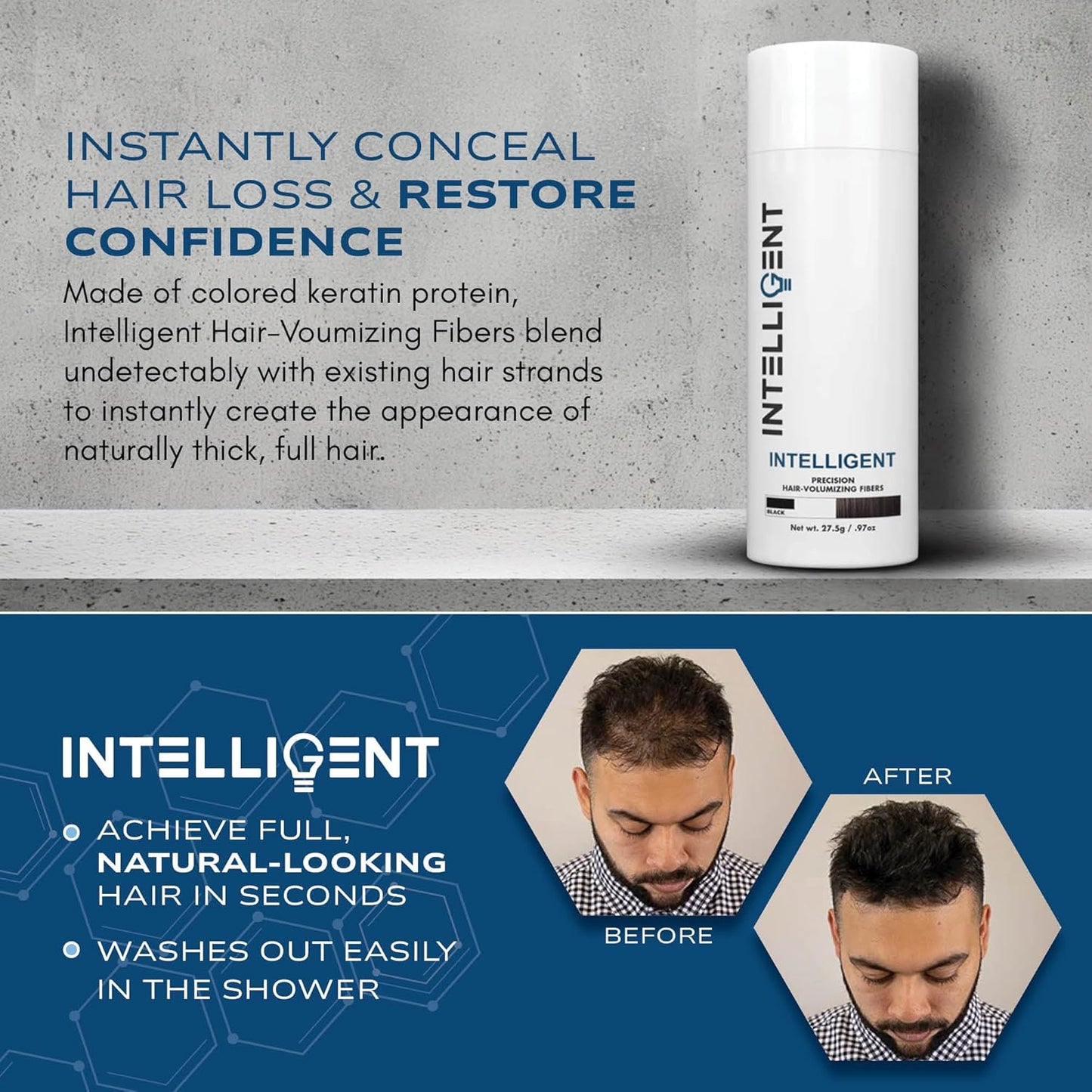 Intelligent Precision Hair-Volumizing Fibers (Dark Brown) | Undetectably Fill in Thinning Hair | 6 Shades Designed For Men or Women | 27.5g