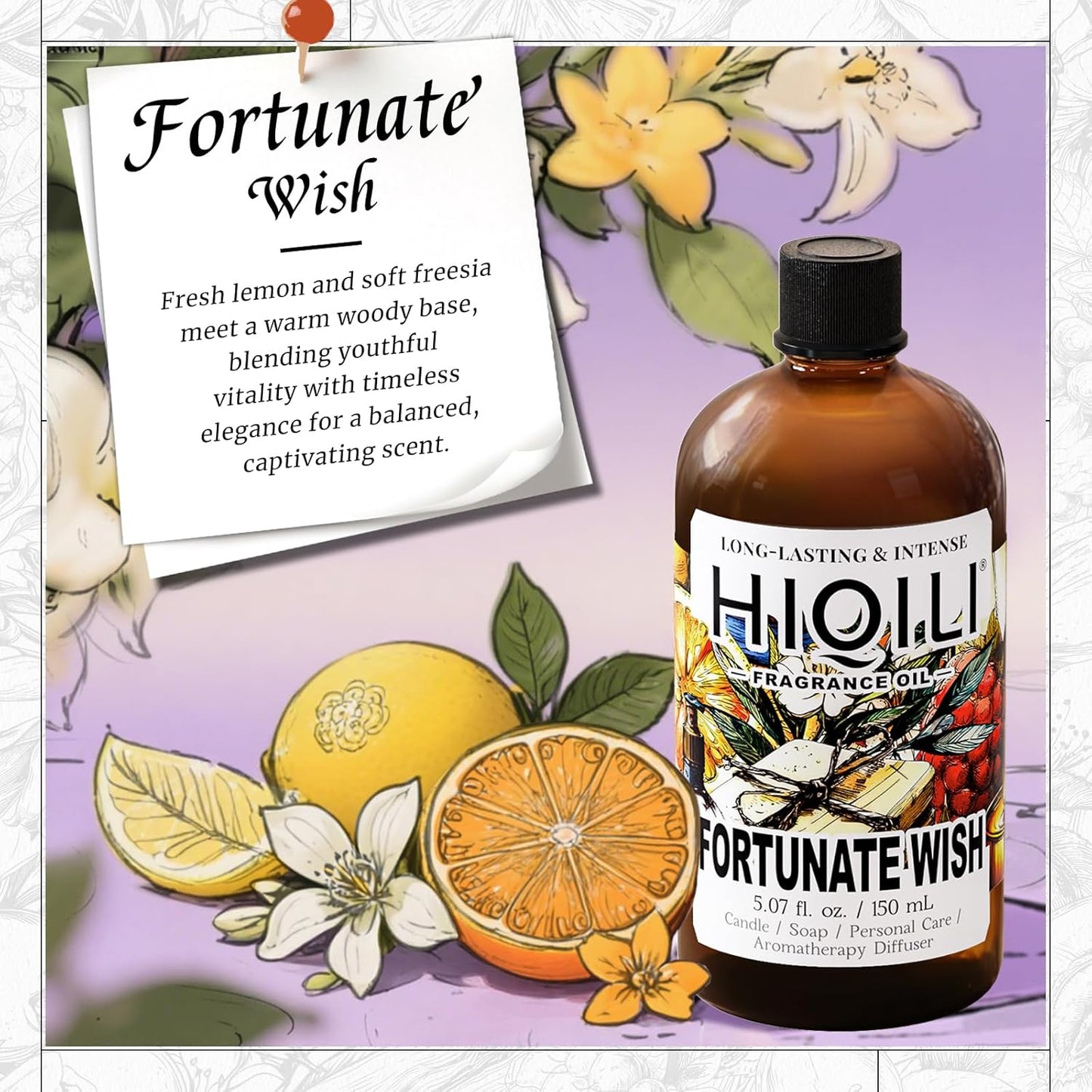 HIQILI Fortunate Wish Fragrance Oil for Diffusers & Candle Making, Inspired by A.na Su Luck-Wish, Skin Safe Scented Oil for Soap, Laundry, Vegan, Long Lasting - 5.07 Fl Oz