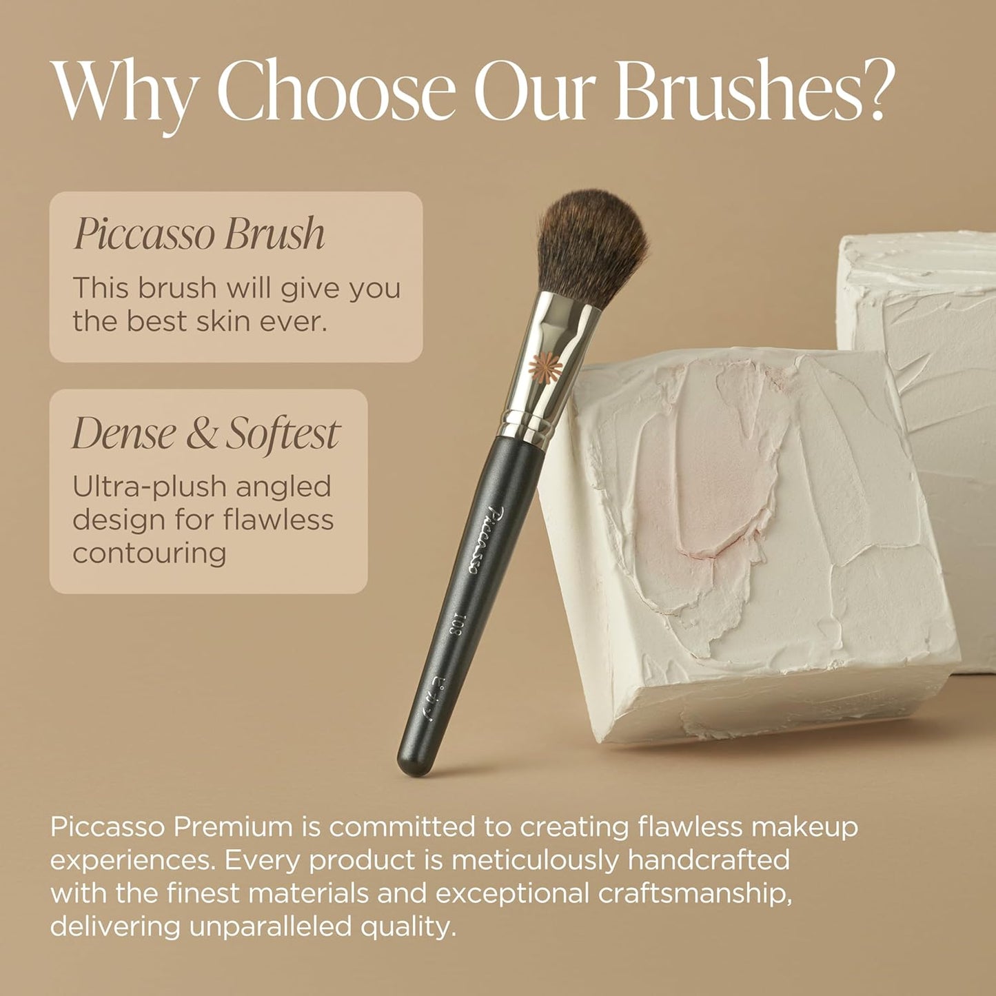 Piccasso PONY14 Makeup Brush– Soft Tapered Blush & Highlighter Applicator for Face Makeup, Fluffy Powder Finish with Soft Hair, Small Size for Precision, Professional Korean Beauty Essential