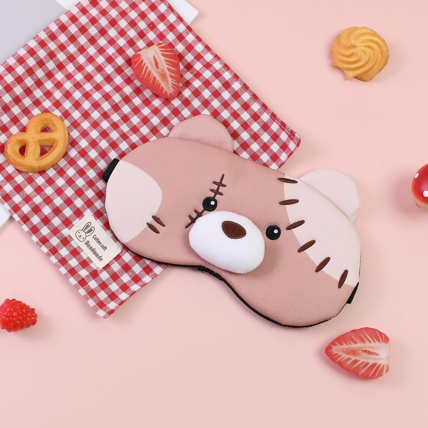 PERFECTSIGHT Sleep Eye Masks, Cute Plush Sleep Eye Cover Lightweight Adjustable Eyeshade Faux Fur Mask Cover for Women Men Kids Sleep Travel Nap, Big Eye Girl, Purple Nose, Brown Pudding Bear