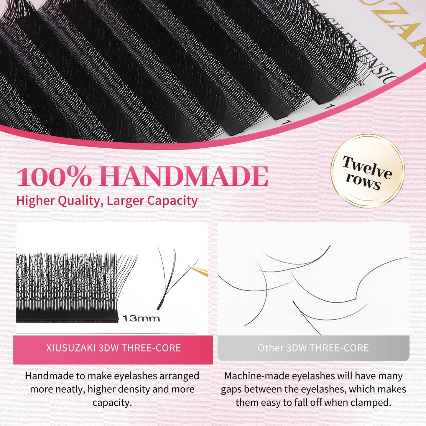 Lash Extensions Three Core Tips 3D Eyelash Extensions W Shape 0.07mm Thickness C Curl 15mm Premade Fans Easy Fan Volume Lashes Matte Black Crisscross(W-3D-Three Core-0.07-C,15mm)