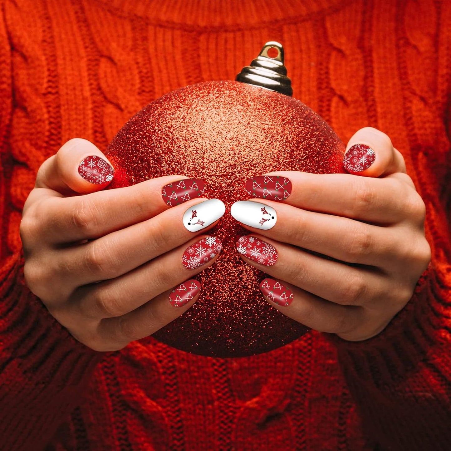 12 Sheets Christmas Nail Wraps Full Stickers Nail Polish Strips, DIY Self-Adhesive Nail Art Glitter Decals Santa Claus Reindeer Xmas Hat Pattern with 2 Piece Nail Files for Party Decor (168 Pieces)