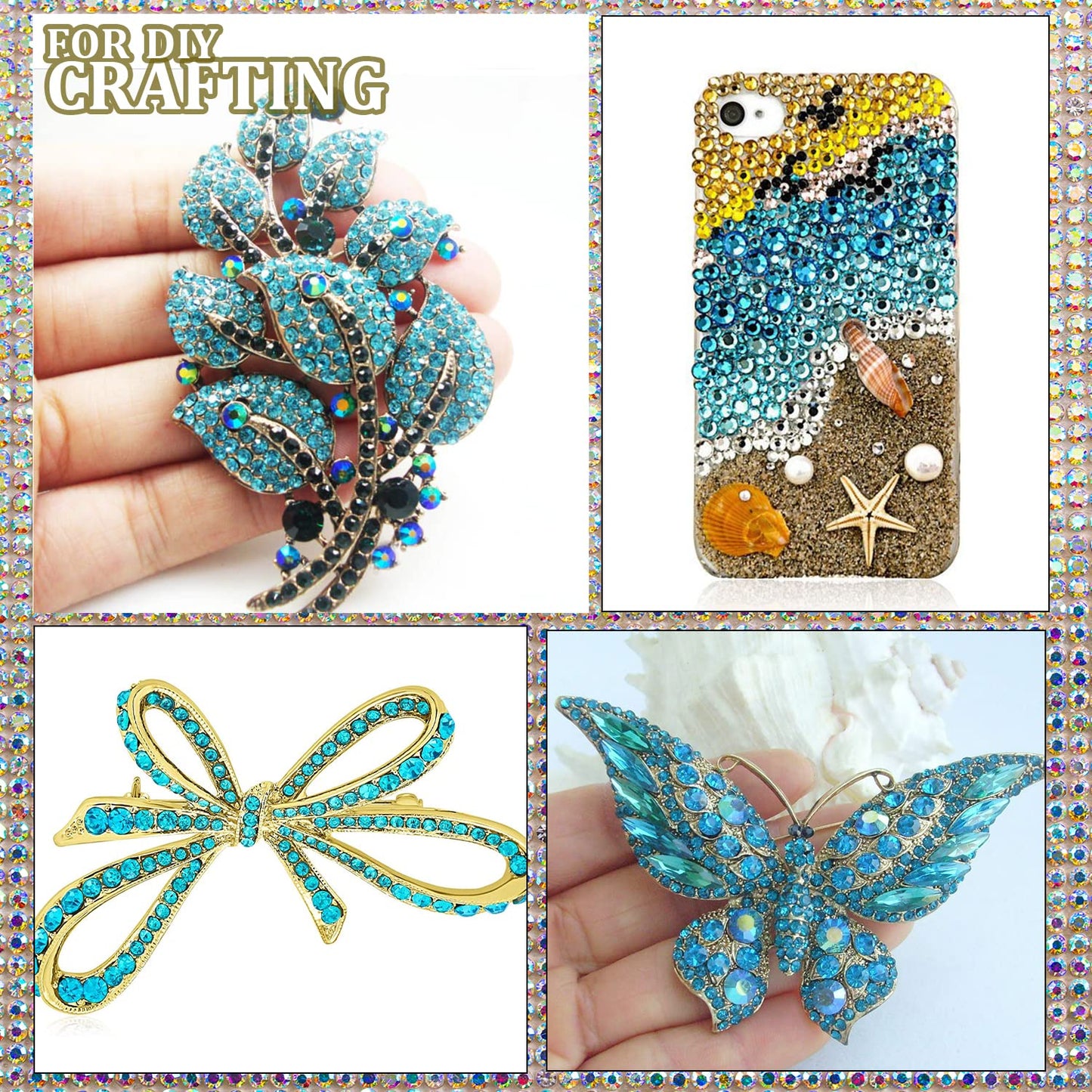 One Pack 2000 Pcs of Flatback Round Lake Blue Rhinestones 6 Sizes (1.5-6 mm) with Nail Art Rhinestone Picker Pencil and Tweezers for DIY and Salon Use