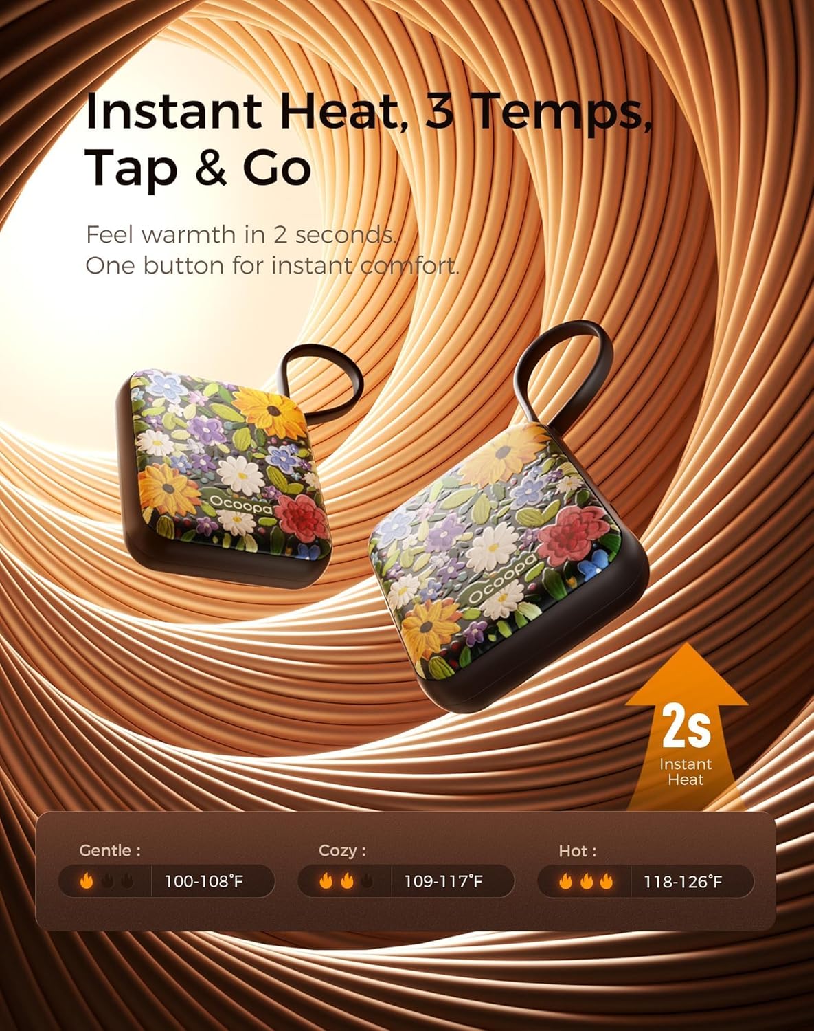 Ocoopa Hand Warmers Rechargeable UT5 Nano – Slim Electric Pocket Heater, Smart Temp Control, 14Hrs Battery, UL Safety, Artists in Bloom Design, Practical Gifts for Women, Christmas, Outdoor, Office