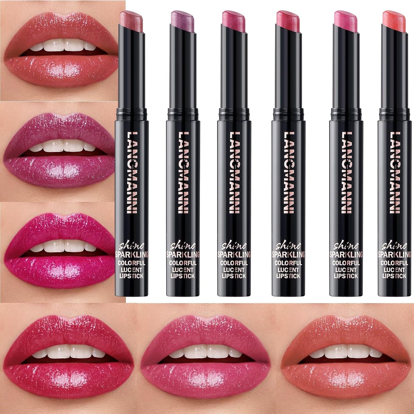 Jolilab 6Pcs Sparkling Lipstick Lip Gloss Long Lasting Waterproof Moisturizer Lip Balm Glitter Shimmer Metallic Lipstick, Diamond Shiny Bold Glow Goth Lipstick for Women Girls,Non-sticky(E#5-10)