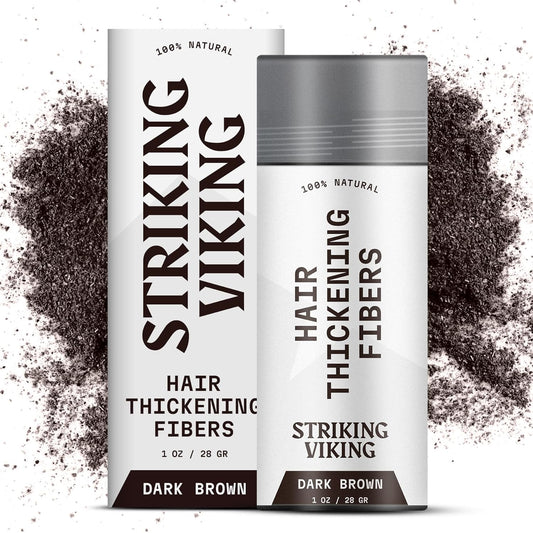 Striking Viking Hair Fibers - Dark Brown, 0.98 oz, Pack of 1 - Long-Lasting Hold & Hair Filler - Undetectable Coverage with Fiber Powder - Easy Application & Styling Powder