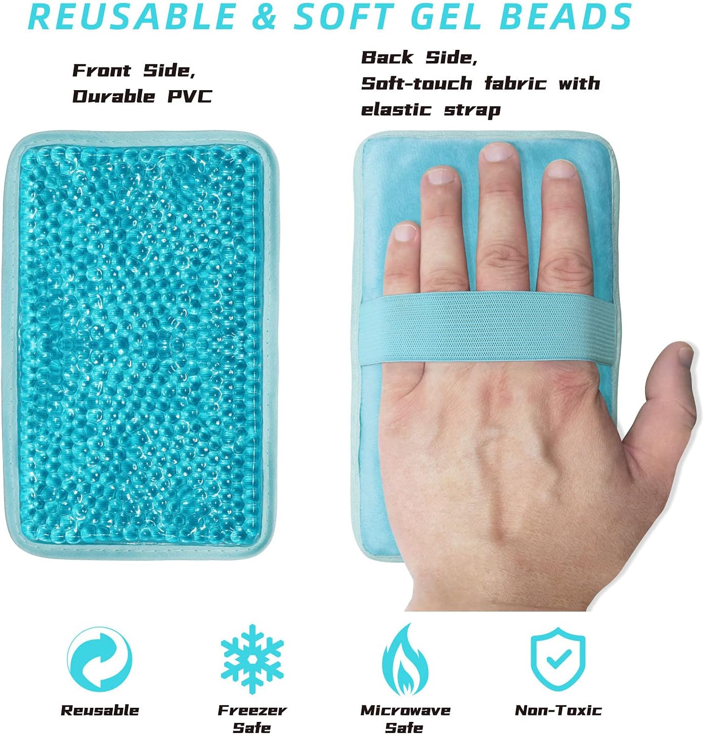 Gel Beads Ice Pack Ice Bag with Strap-Reusable Hot & Cold Pack Compress Therapy for Pain, Swelling,Injuries of Knee, Shoulder, Foot, Back, Ankle, Neck, Hip, Elbow,Wisdom Tooth (Blue-2Pack)