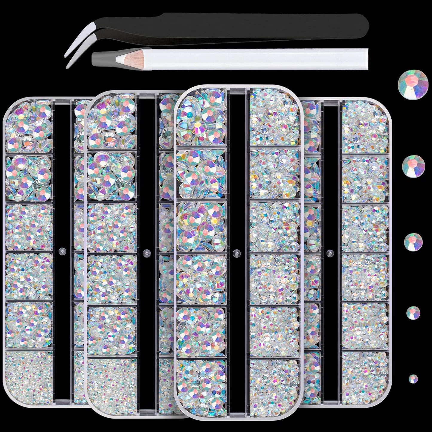 7000PCS Resin Rhinestones with Tweezers for Crafting, 2/3/4/5/6mm Flatback Jelly Rhinestones, 4 Box Transparent AB Non Hotfix Crystal Gems for DIY Crafts Mugs Tumblers Clothes Makeup Nail