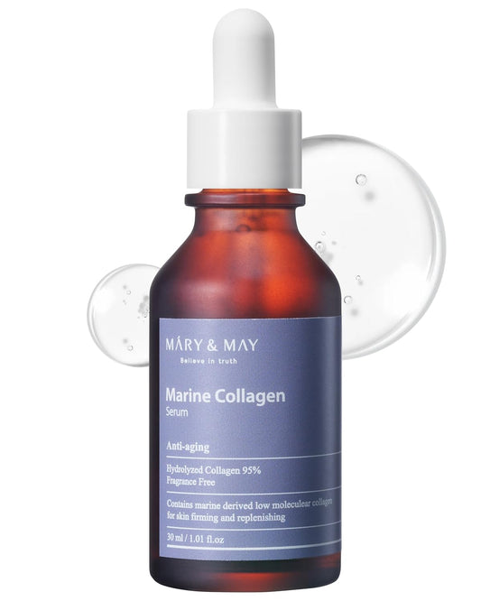 Mary&May Marine Collagen Serum - Hydrolyzed Low Molecular Collagen for Skin Firming and Replenishing, Hydrating - Korean Skincare, Fragrance Free, 1.01 fl.oz.