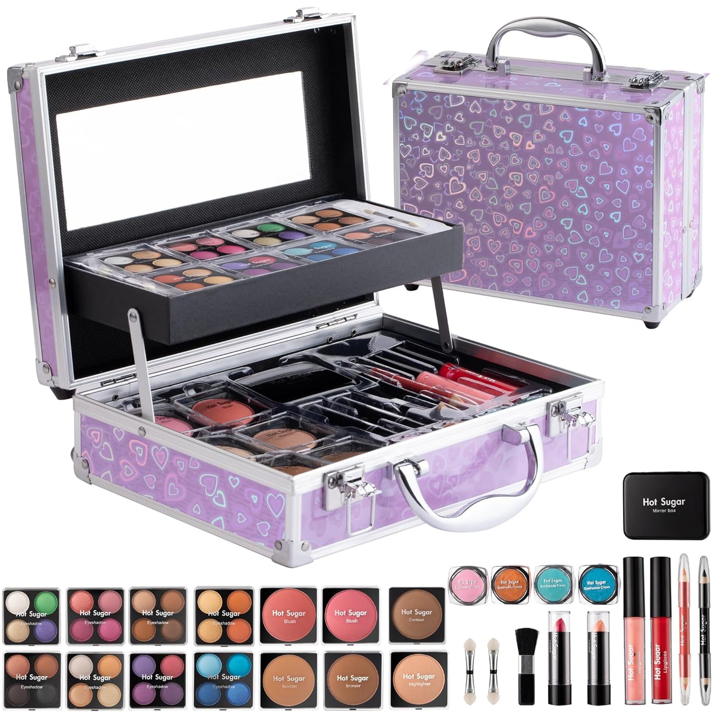 Hot Sugar Ultimate All-in-One Makeup Kit for Teen Girls, Basic Makeup Gift Set for Women - Create Stunning Looks with 52 Shades and Accessories (Purple Love)