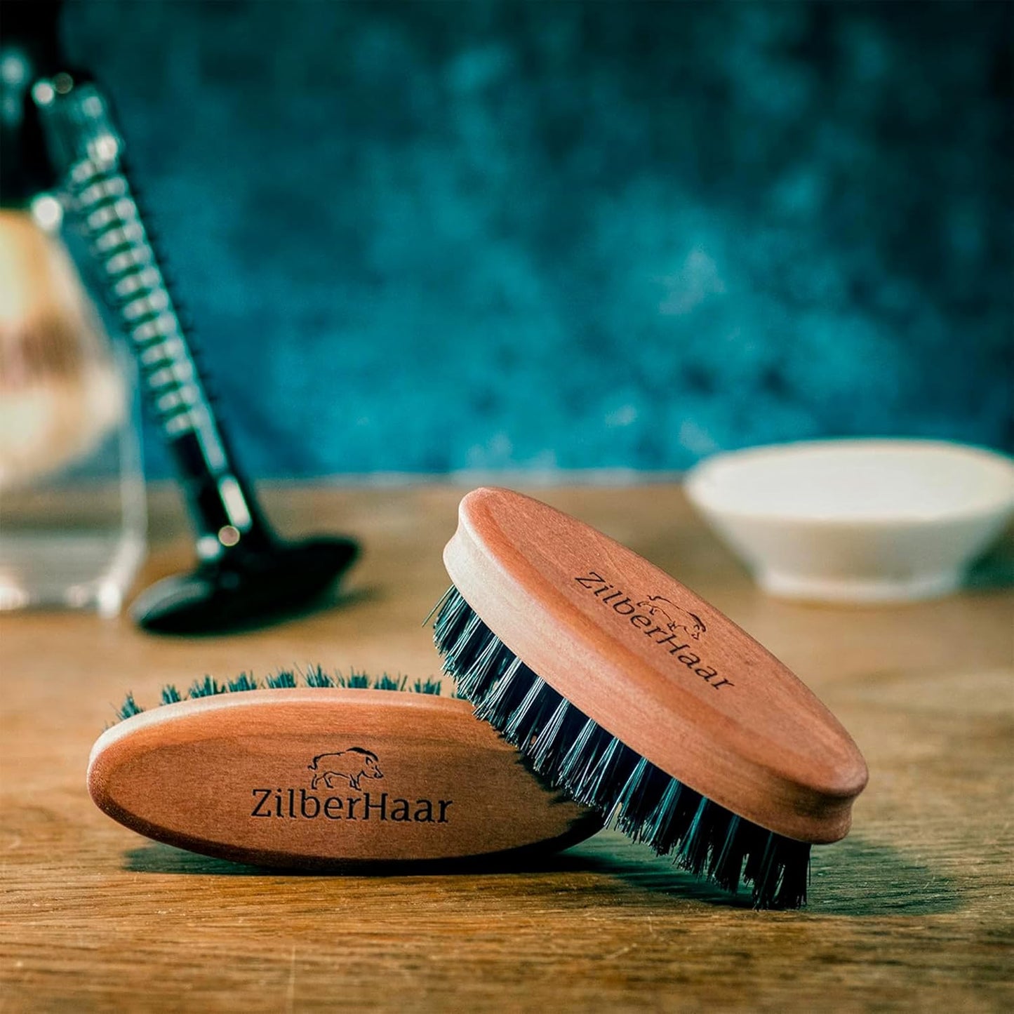 ZilberHaar - Pocket Mustache and Beard Brush - Soft Boar Bristles and Pearwood - Perfect Grooming Tool for Men - Relieves Itch, Works with all Beard Balms and Beard Oils - Made in Europe