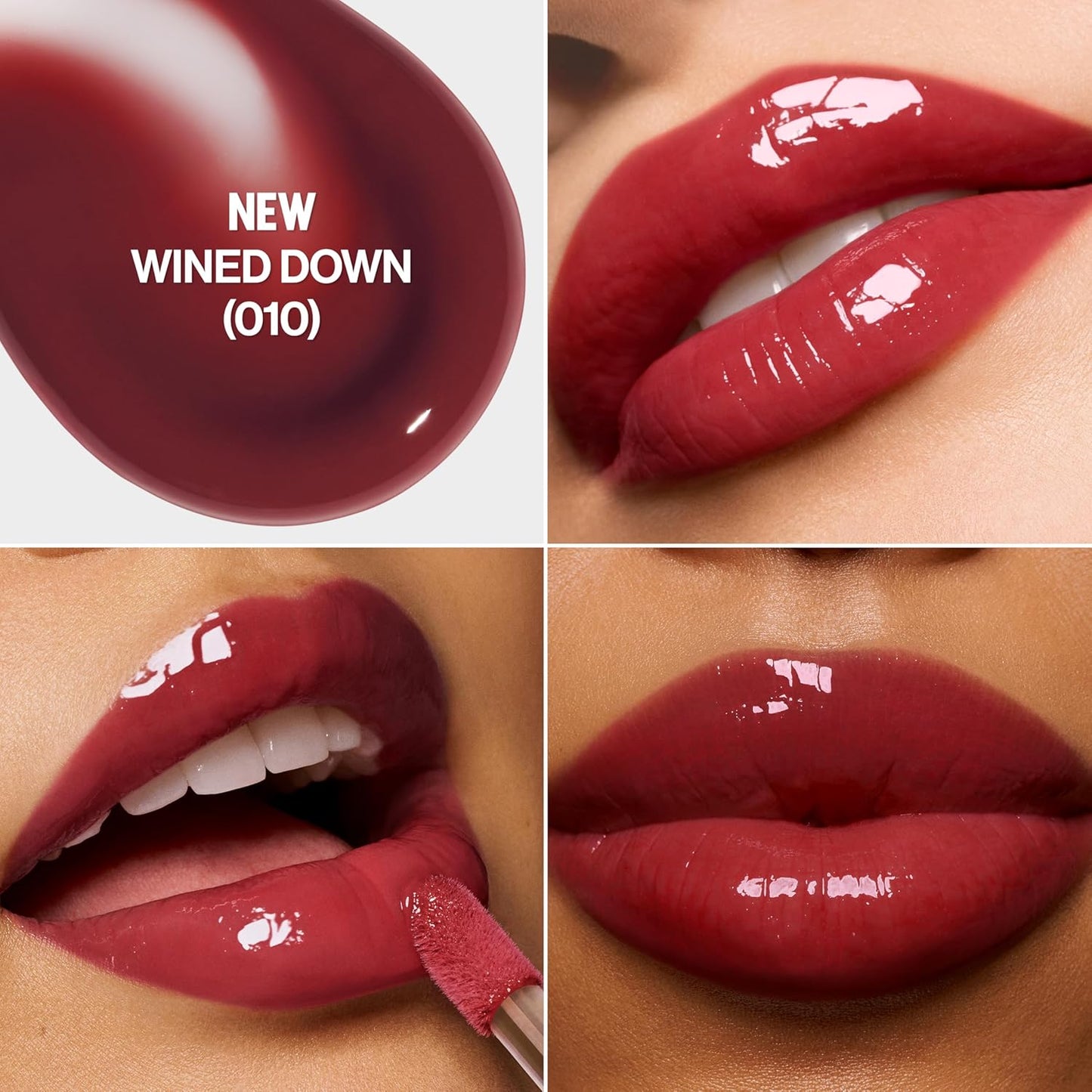 REVLON Super Lustrous Glimmer Lip Oil, Moisturizing & Tinted, Shiny Finish, Made with Plant-Based Squalane, 010 Wined Down, 0.13 fl oz