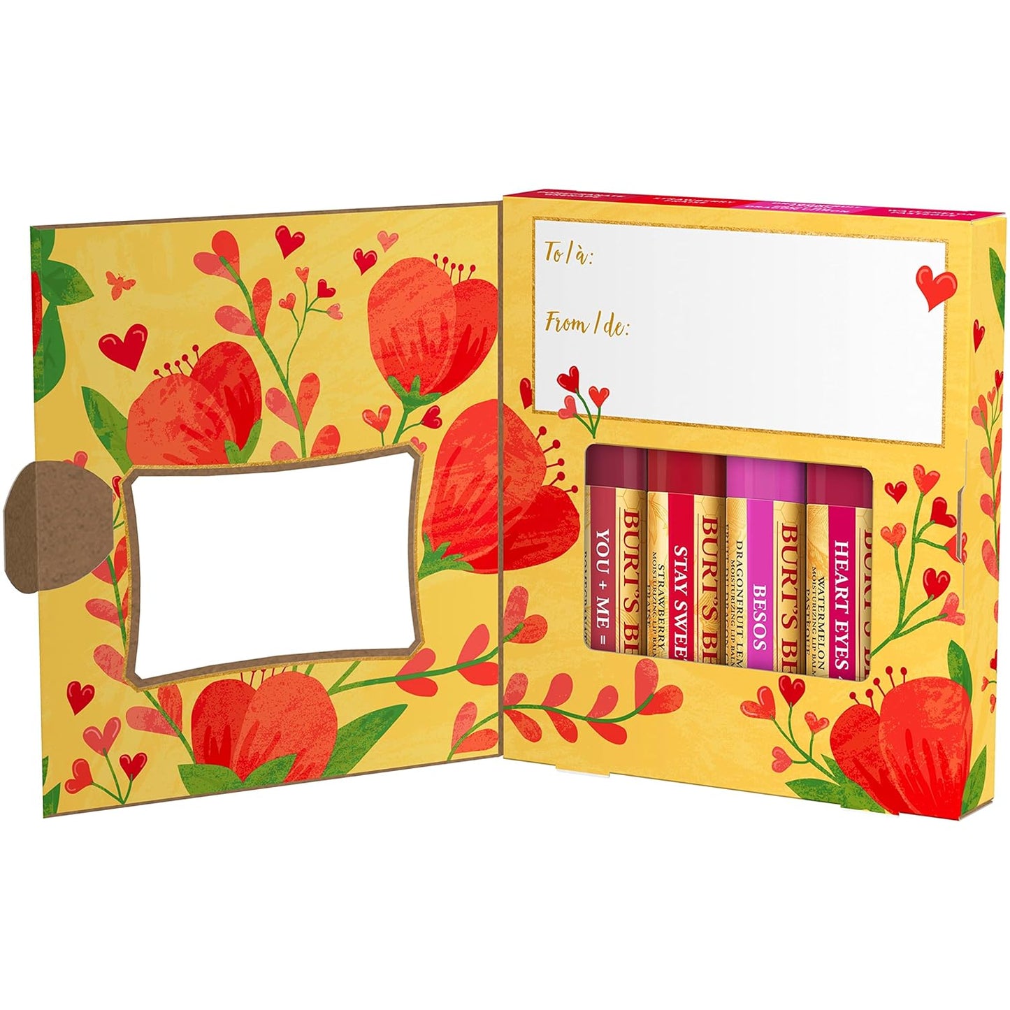 Burt's Bees Bee Mine Lip Balm Gift Set, Strawberry, Dragonfruit Lemon, Pomegranate and Watermelon, 4 Personalized Lip Balms, Pack May Vary