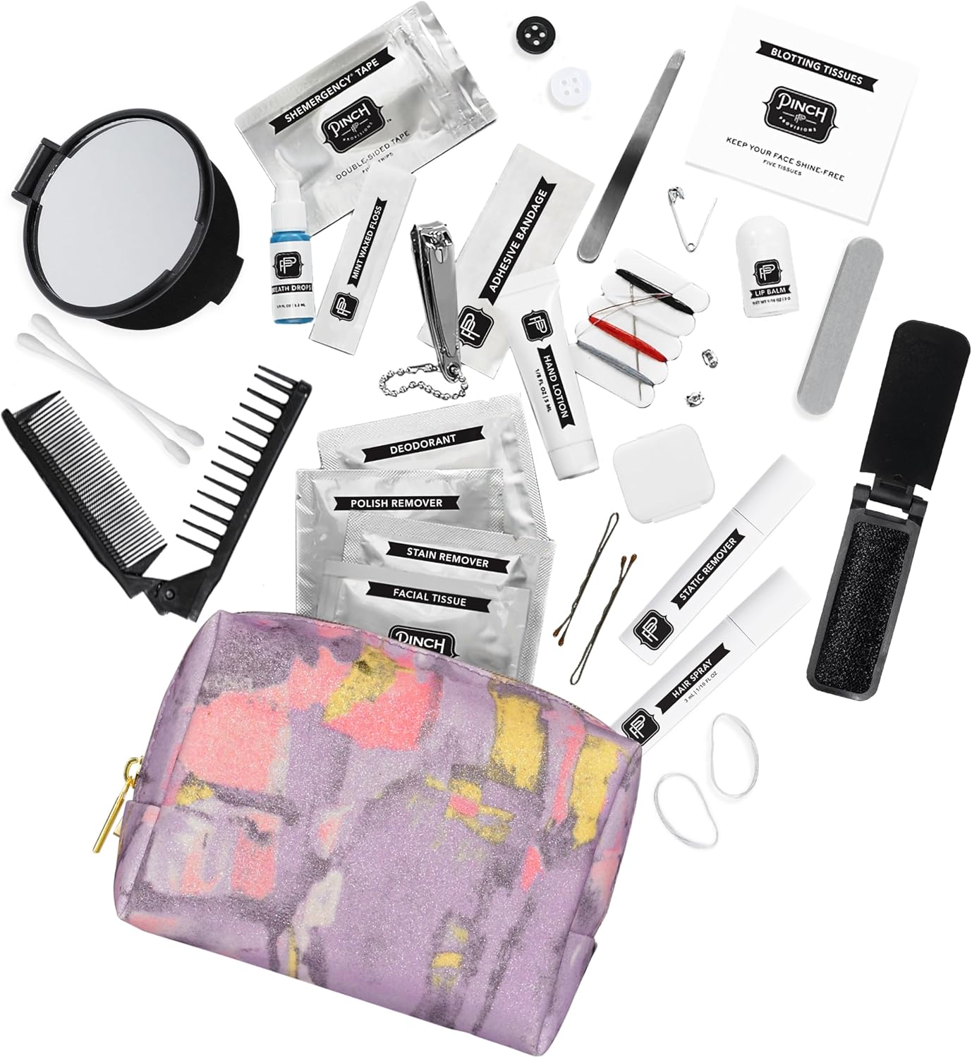 Pinch Provisions Shemergency Kit for Her, 40 Emergency Essential Items, Compact, Multi-Functional Pouch, Gift for Women, Birthday, Bachelorette Parties, and More!