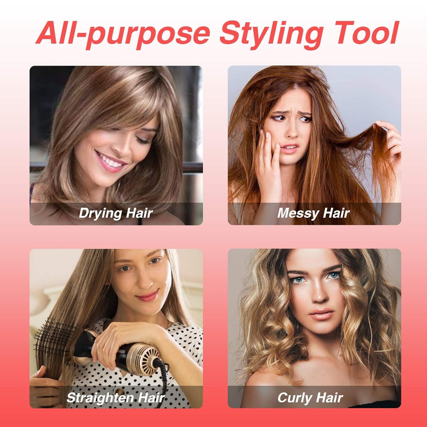 Beautimeter Blow Dryer Brush, Hot Air Brush One Step Hair Dryer and Styler Volumizer, 4 in 1 Negative Ionic Hair Styler with Oval Barrel for Smooth, Frizz-Free Hair Types, Black & Gold