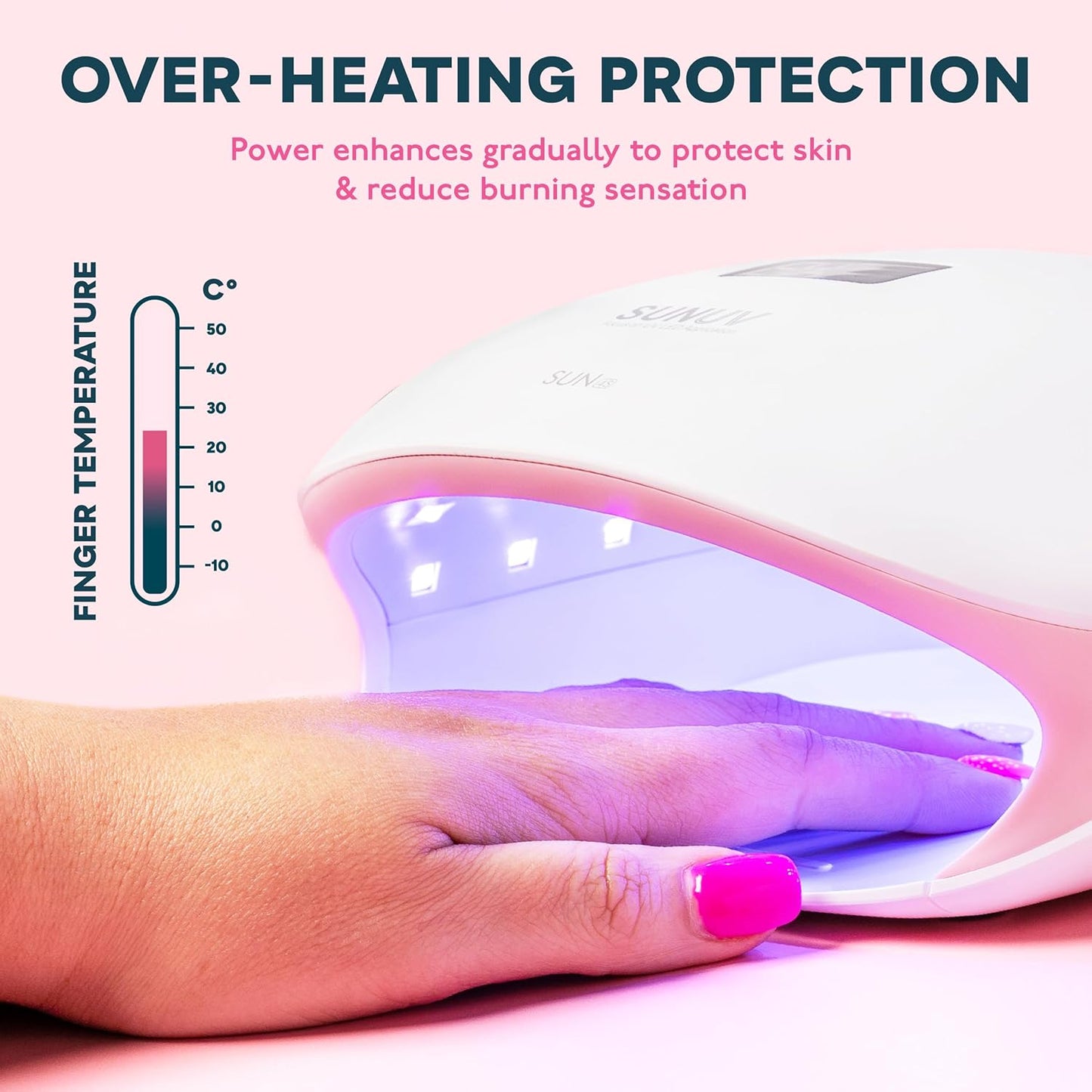 SUNUV LED UV Nail Light, UV Lamp for Gel Nails Polish with 4 Timer Settings, LCD Display Removable Base, SUN4S Pink