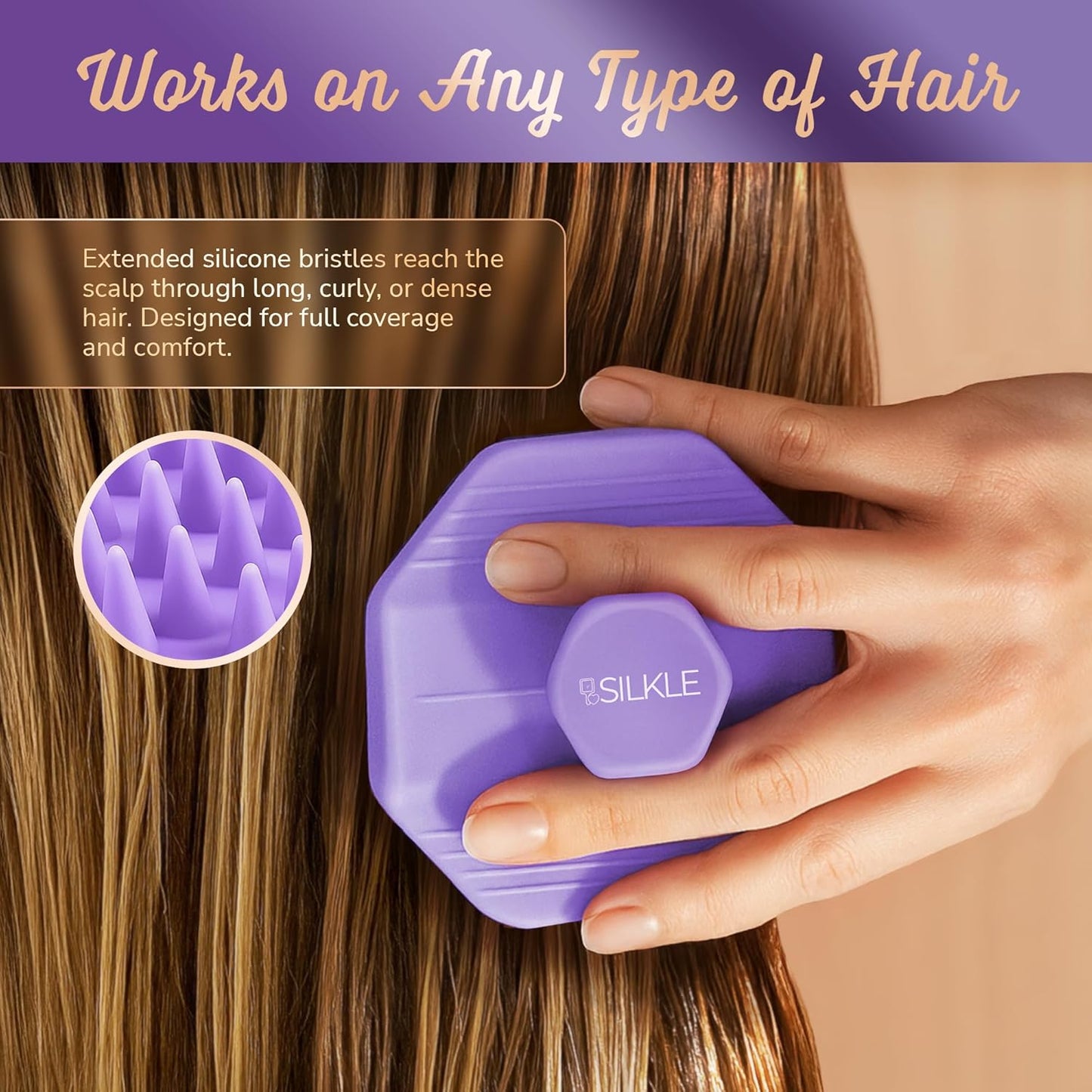 Silicone Scalp Scrubber - Massage Shampoo Brush, Soft Bristles for Hair Growth & Dandruff Removal - Ergonomic Design, Wet & Dry Use, Deep Cleansing Scalp Exfoliator for All Hair Types - Purple