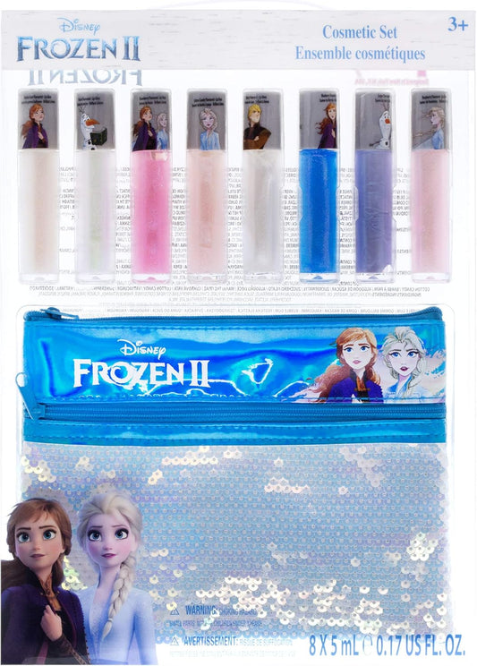 Townley Girl Disney Frozen 2 Anna and Elsa Lip Gloss Set with Sequin Bag, Ages 3+ (9 Pcs)