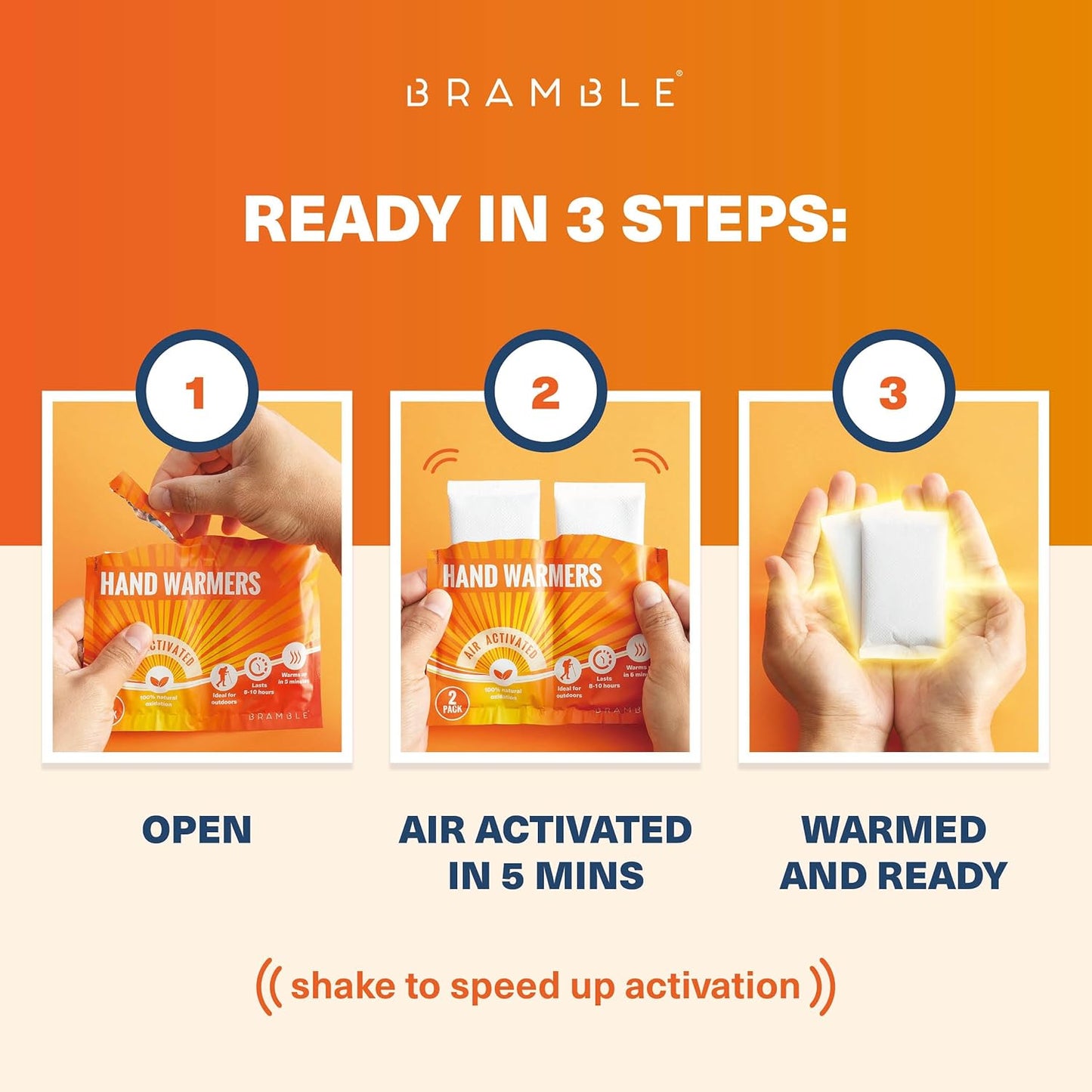 Bramble Hand Warmers Disposable Value Pack (2 Warmers per Pack) Pocket Warmers for Hiking, Outdoor Activities, Skiing - up to 10 Hours of Heat