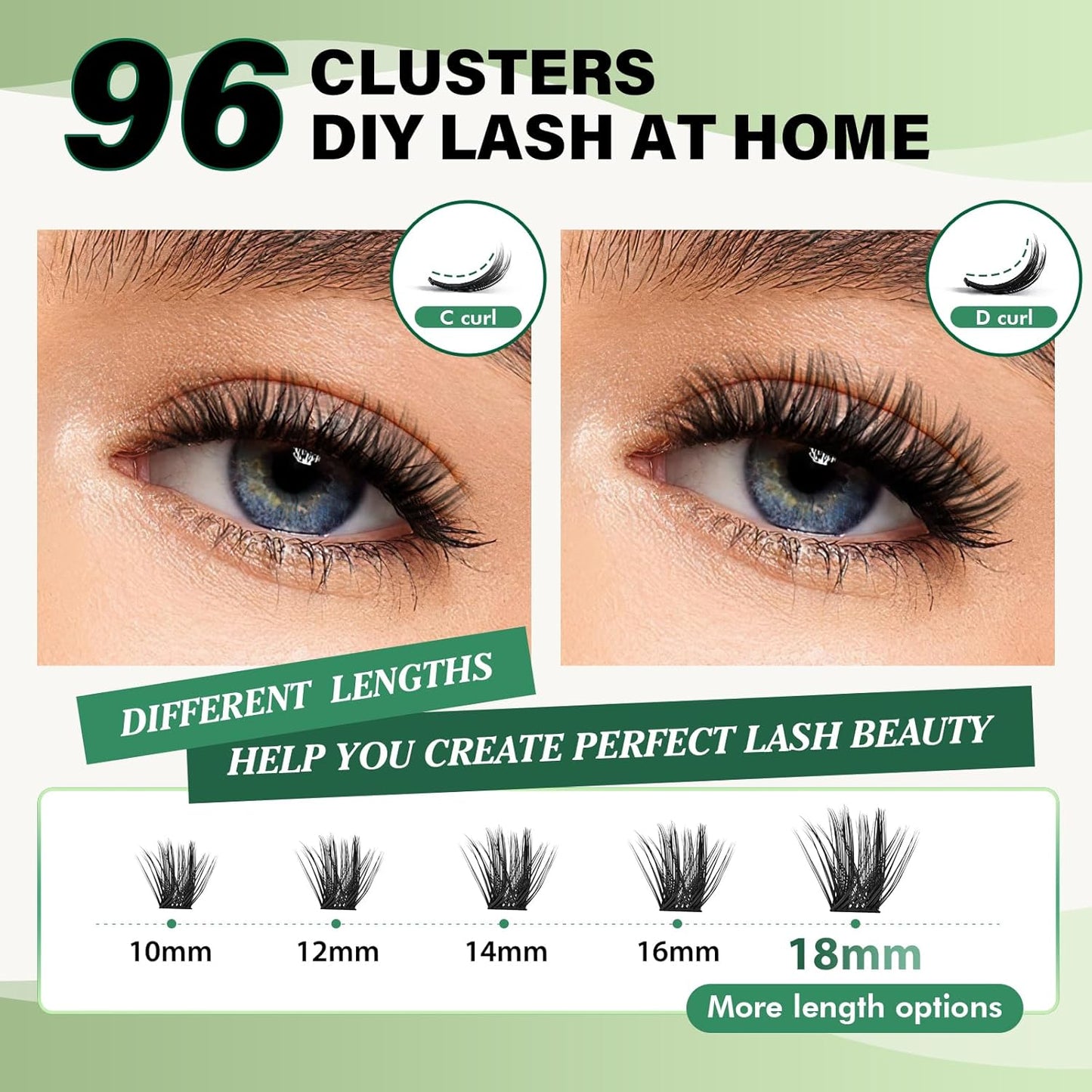 Lash Clusters 96pcs Individual Lashes D Curl 18mm Eyelash Clusters KEYYOU Volume Wispy Lash Extension Soft&Comfortable Easy DIY at Home(Y22,D-18mm)