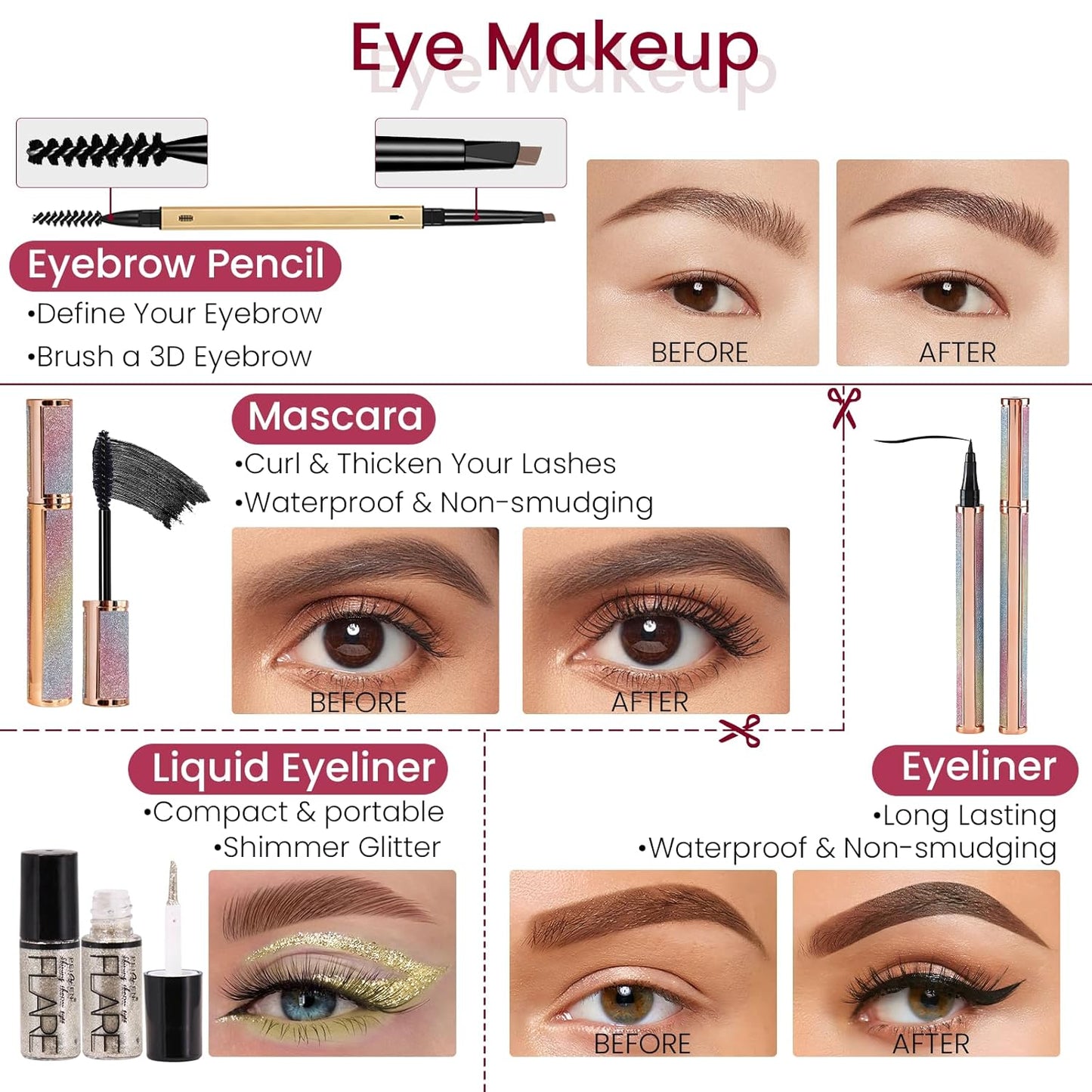 Makeup Kit for Women Full Kit, Travel Makeup Kit, Makeup Gift Set for Teens Girls Beginners Professionals, Makeup Bundle Include 2 Matte & Glitter Eyeshadow Palettes, Lip Gloss Set