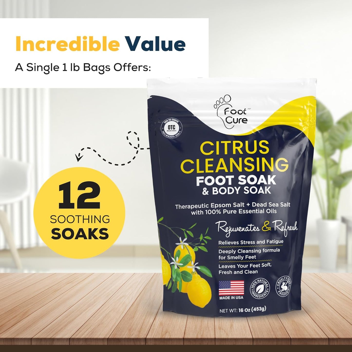 Citrus Detox Foot Soak with Epsom Salts – for Foot Callus, Damaged Toenail Appearance, Pedicure Spa, and Soothing Sore, Tired Feet – Made in USA – 16oz