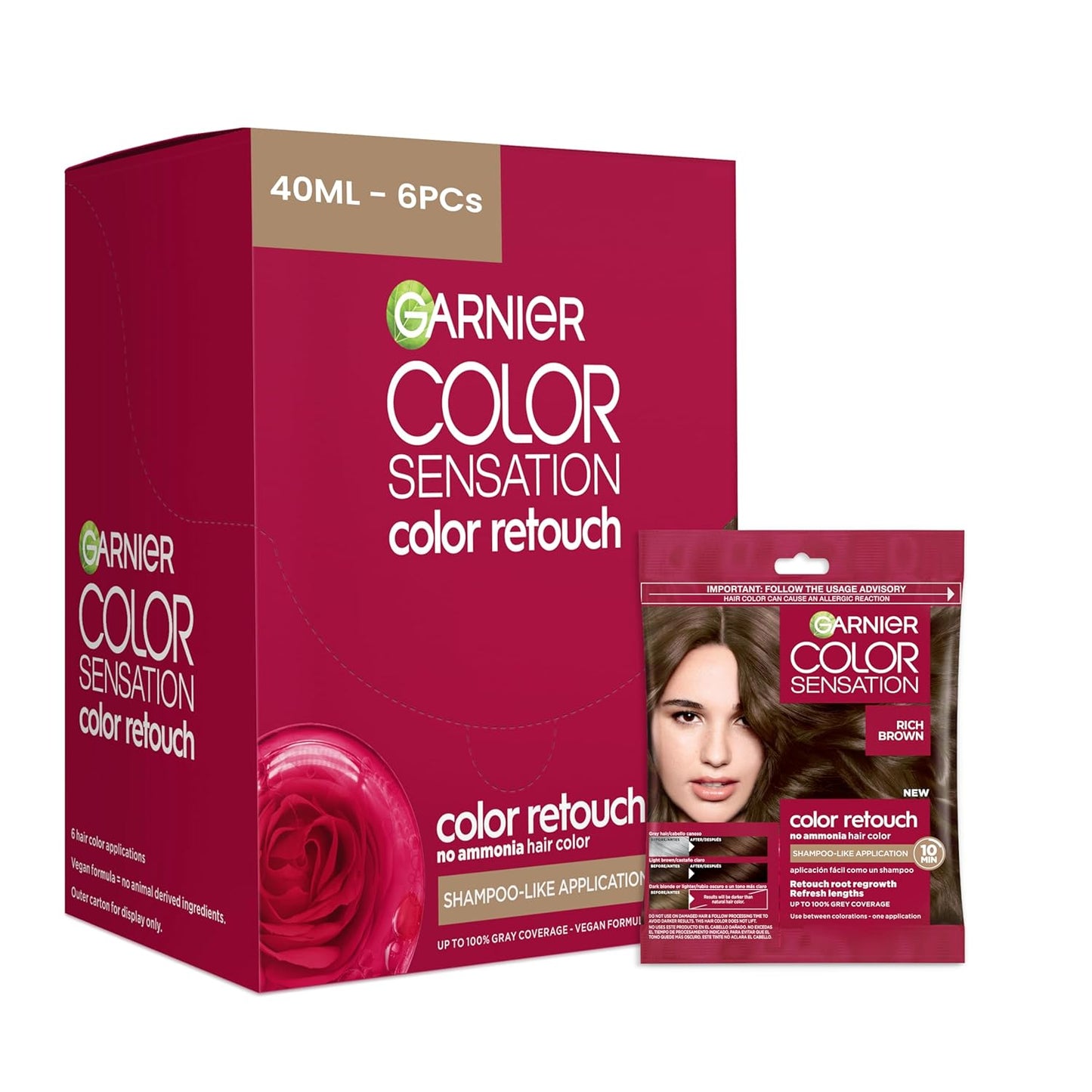 Garnier Color Sensation Color Retouch, Demi Permanent Hair Dye for Roots with 100% Gray Coverage, Rich Brown Hair Dye 6.0, Pack of 6 (Packaging May Vary)
