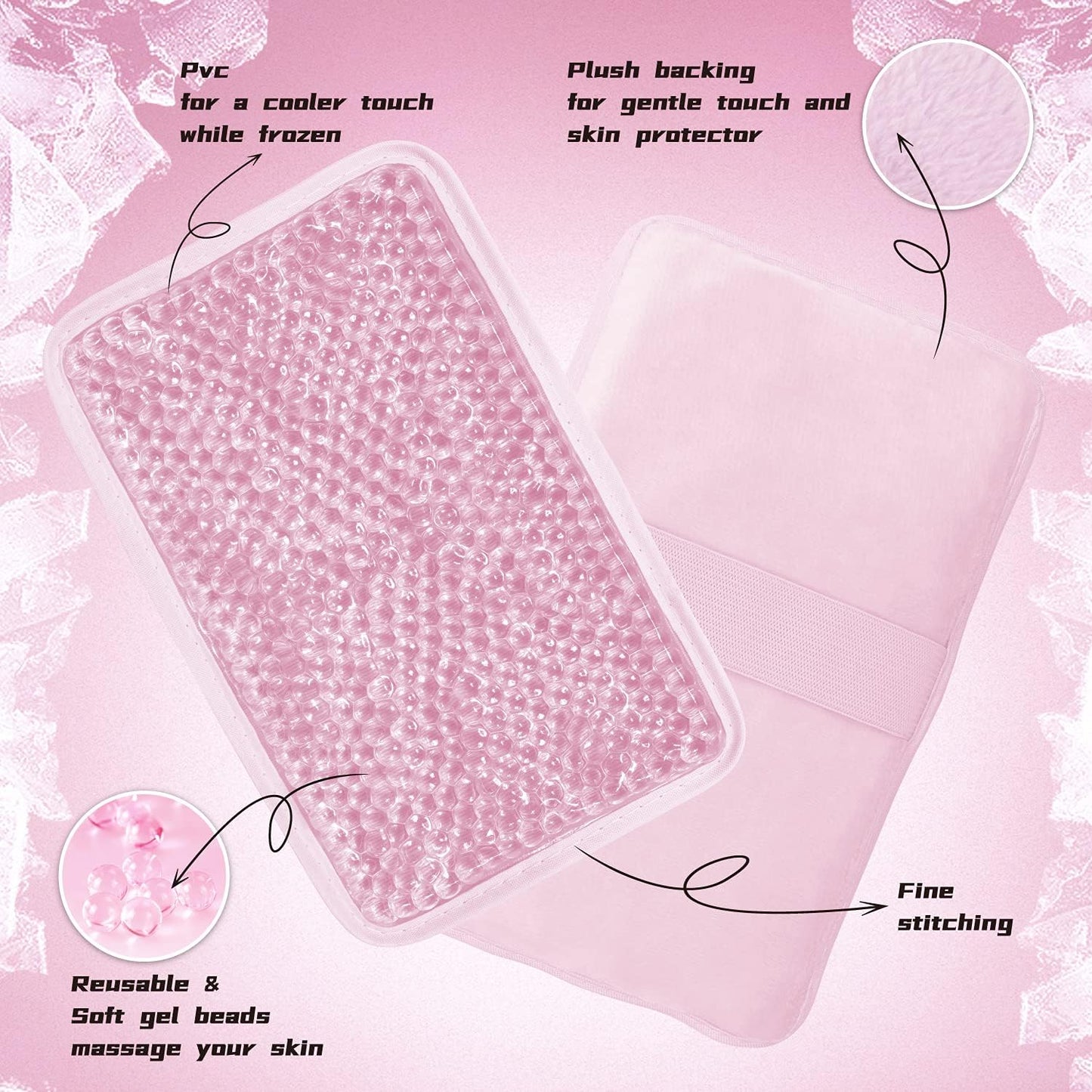 Gel Beads Ice Pack Ice Bag with Strap-Reusable Hot & Cold Pack Compress Therapy for Pain, Swelling,Injuries of Knee, Shoulder, Foot, Back, Ankle, Neck, Hip, Elbow (1Pcs,Pink)