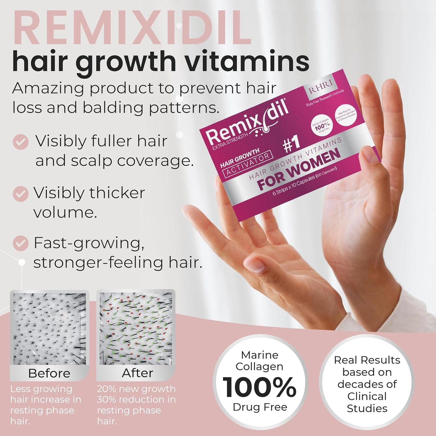 Hair Growth Vitamins for Visibly Thicker & Stronger Hair - Supplements for Hair Loss Treatment and Thinning Hair in Women