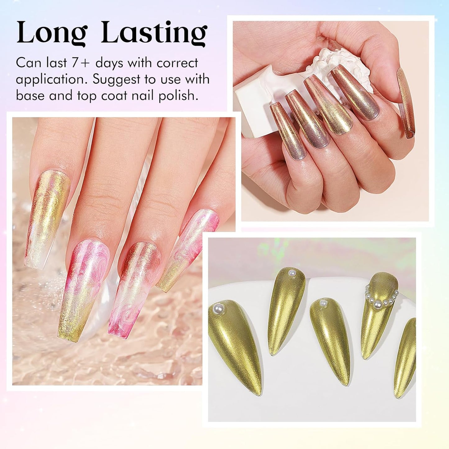 MIZHSE Quick Dry Nail Polish Set: Mermaid Pearl Nail Polish 6 Colors, Aurora Effect Nail Lacquer Non Gel Air Dry Fast, White Green Brown Pink Colors Nail Art Manicure Home Gift