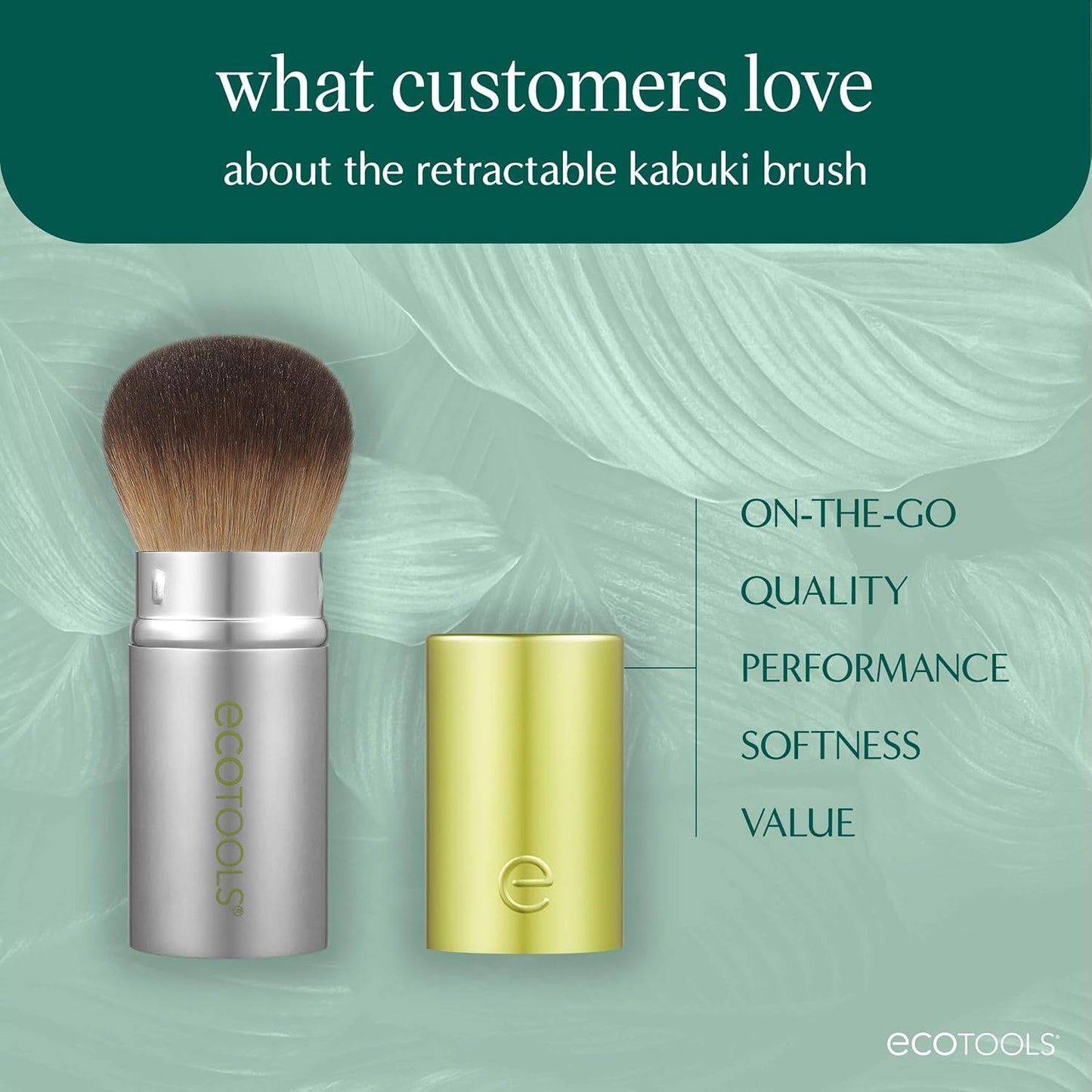 EcoTools Retractable Face Makeup Brush, Kabuki Brush for Foundation, Blush, Bronzer, & Powder, Travel Friendly & Perfect for On The Go, Eco Friendly, Synthetic & Cruelty Free Bristles, 1 Count