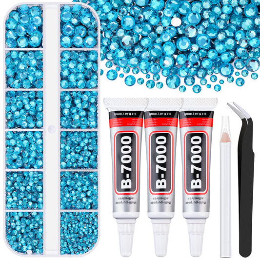 6000Pcs Resin Rhinestones for Bedazzling with 3Pcs B7000 Jewelry Glue, 1 Box Indicolite Flatback Rhinestones for Crafting Crafts DIY, Crystals Gems for Clothing Shoes Tumblers Nail Art Makeup