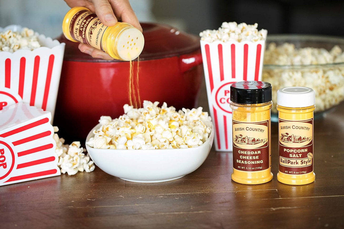 Amish Country Popcorn | Seasoning Variety Pack | BallPark Style ButterSalt - 5.5 oz & Cheddar Cheese - 4.7 oz Popcorn Seasoning | Old Fashioned, Non-GMO and Gluten Free